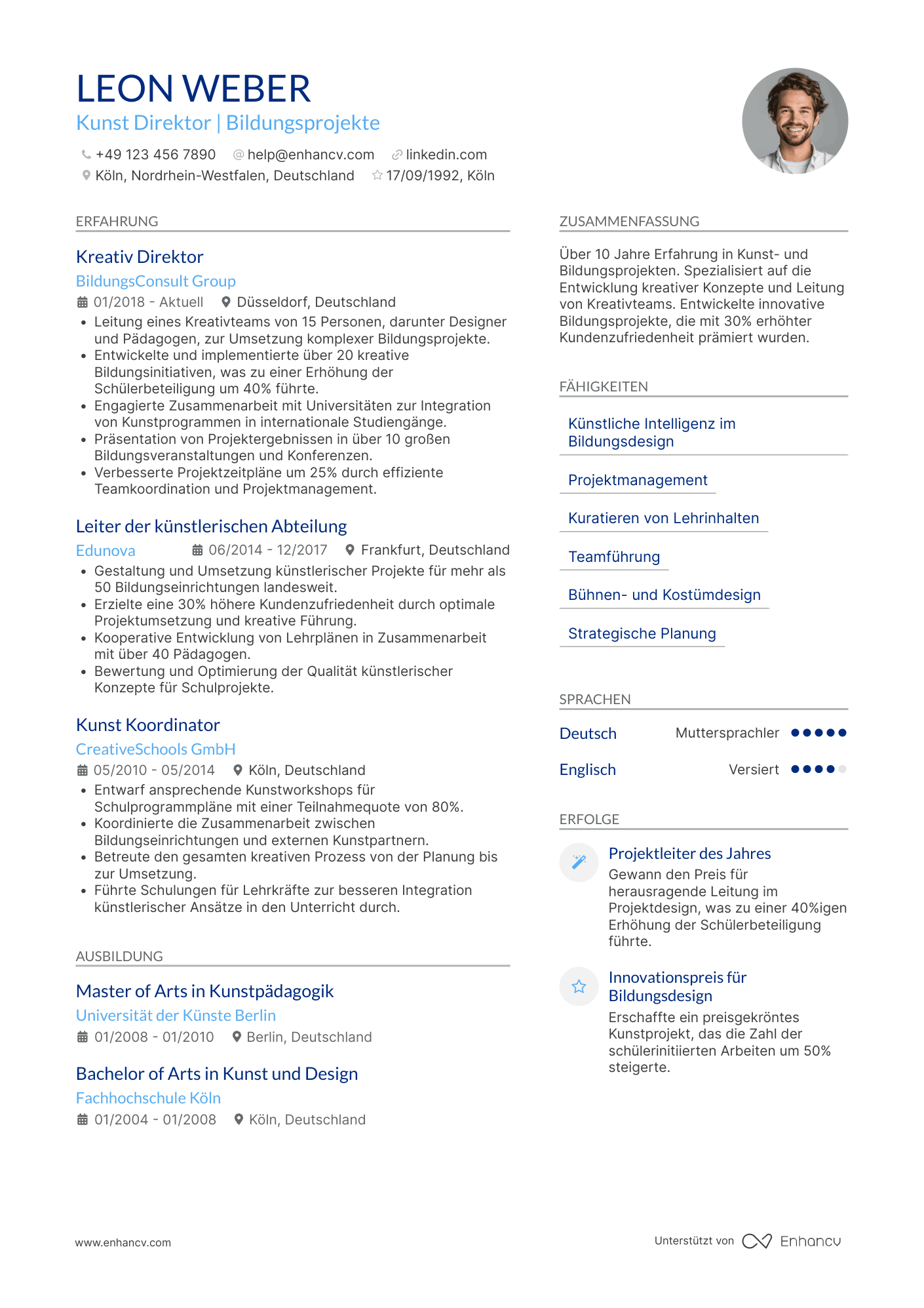 Lebenslauf in Kunst Direktor für Bildungsindustrie Resume Example