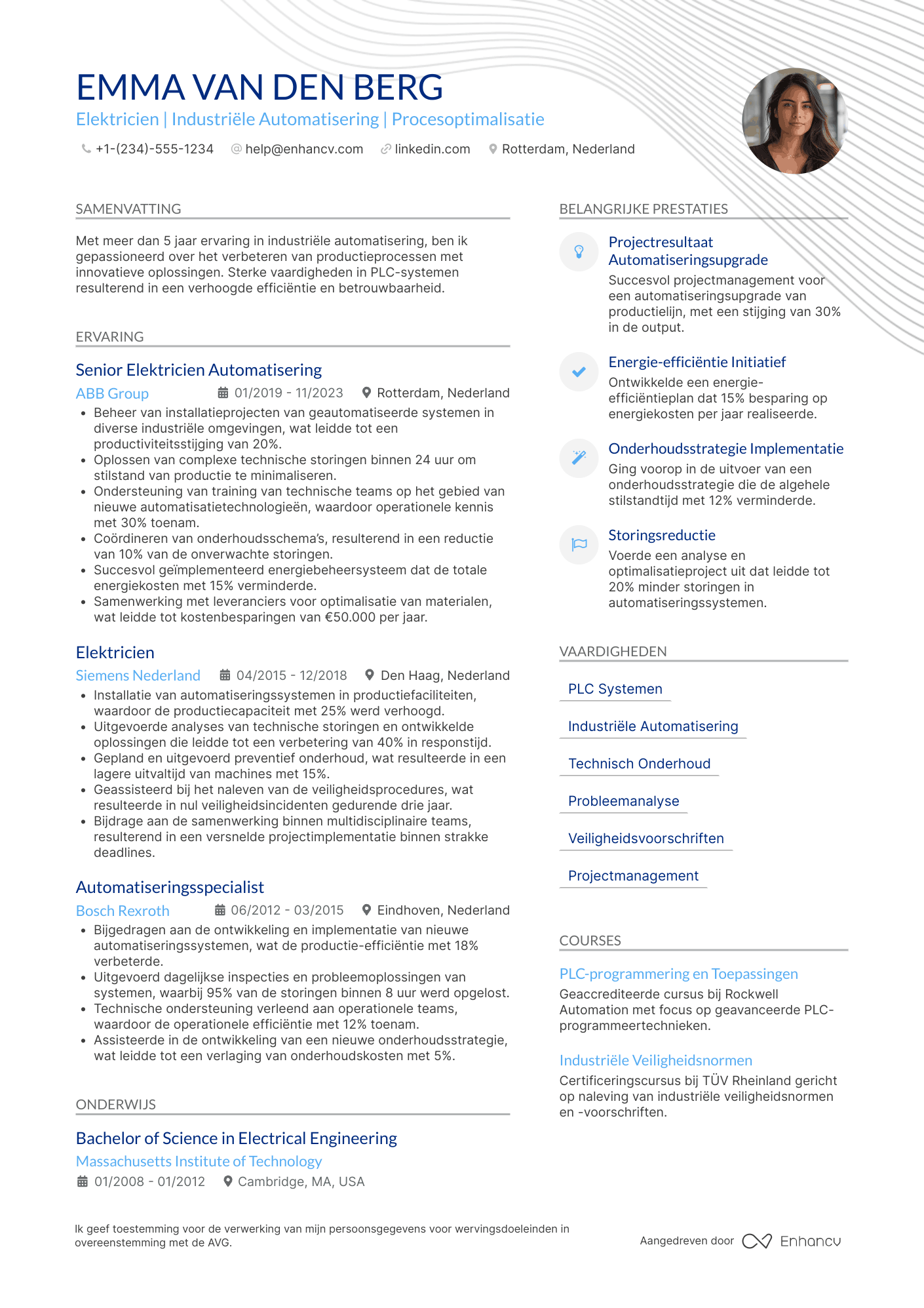 CV voor Elektricien in de Automatisering Resume Example
