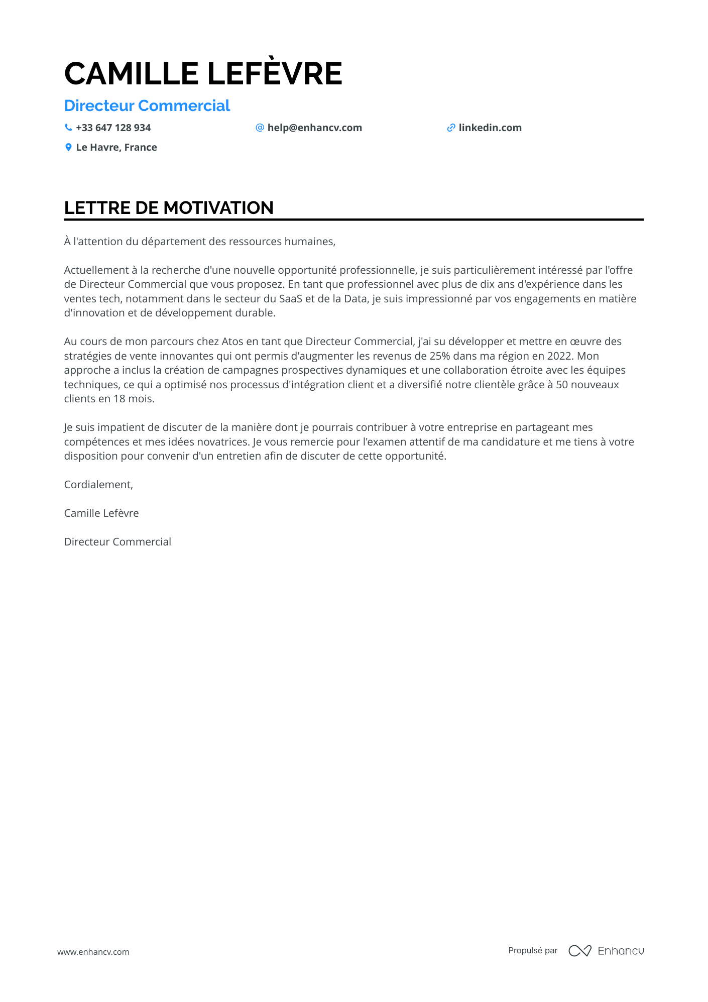 Commercial BtoC Resume Example
