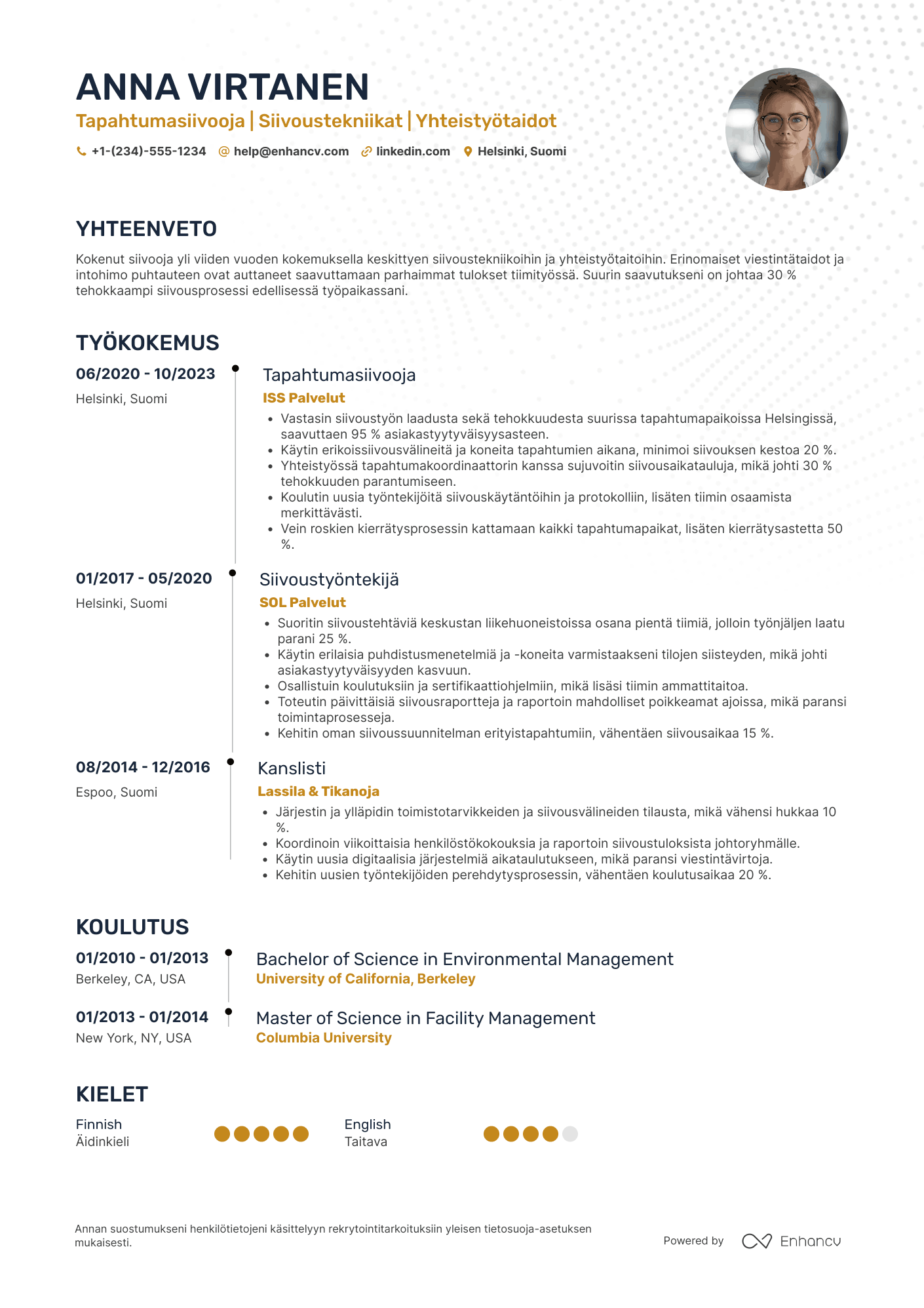 Ansioluettelo Tapahtumasiivooja Resume Example
