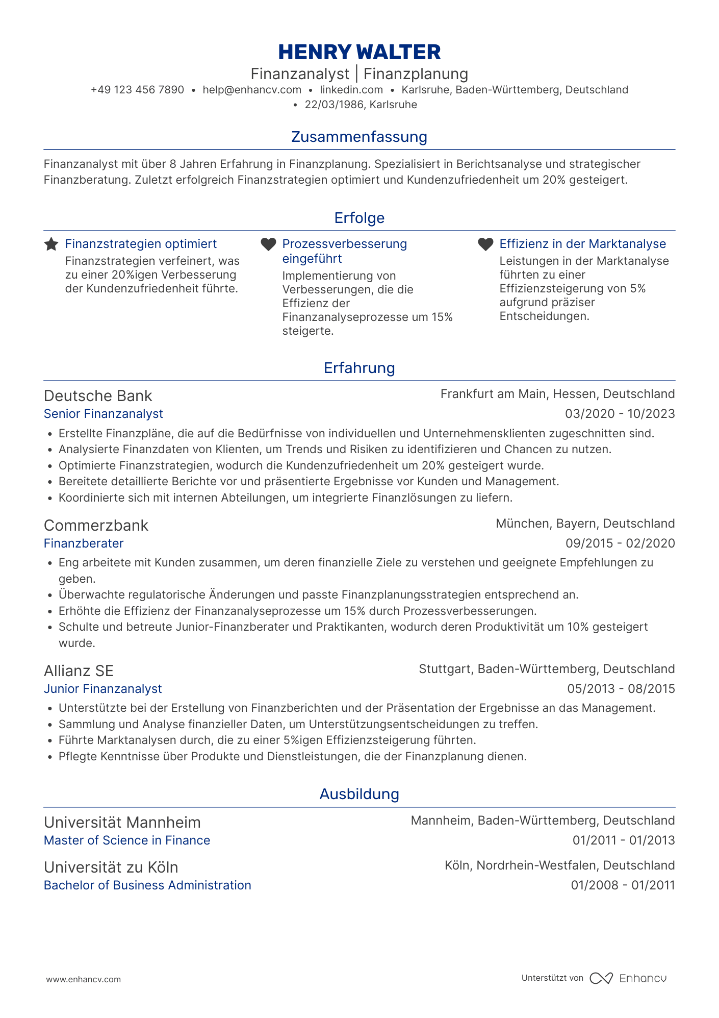 Lebenslauf als Finanzwesen Planer Resume Example