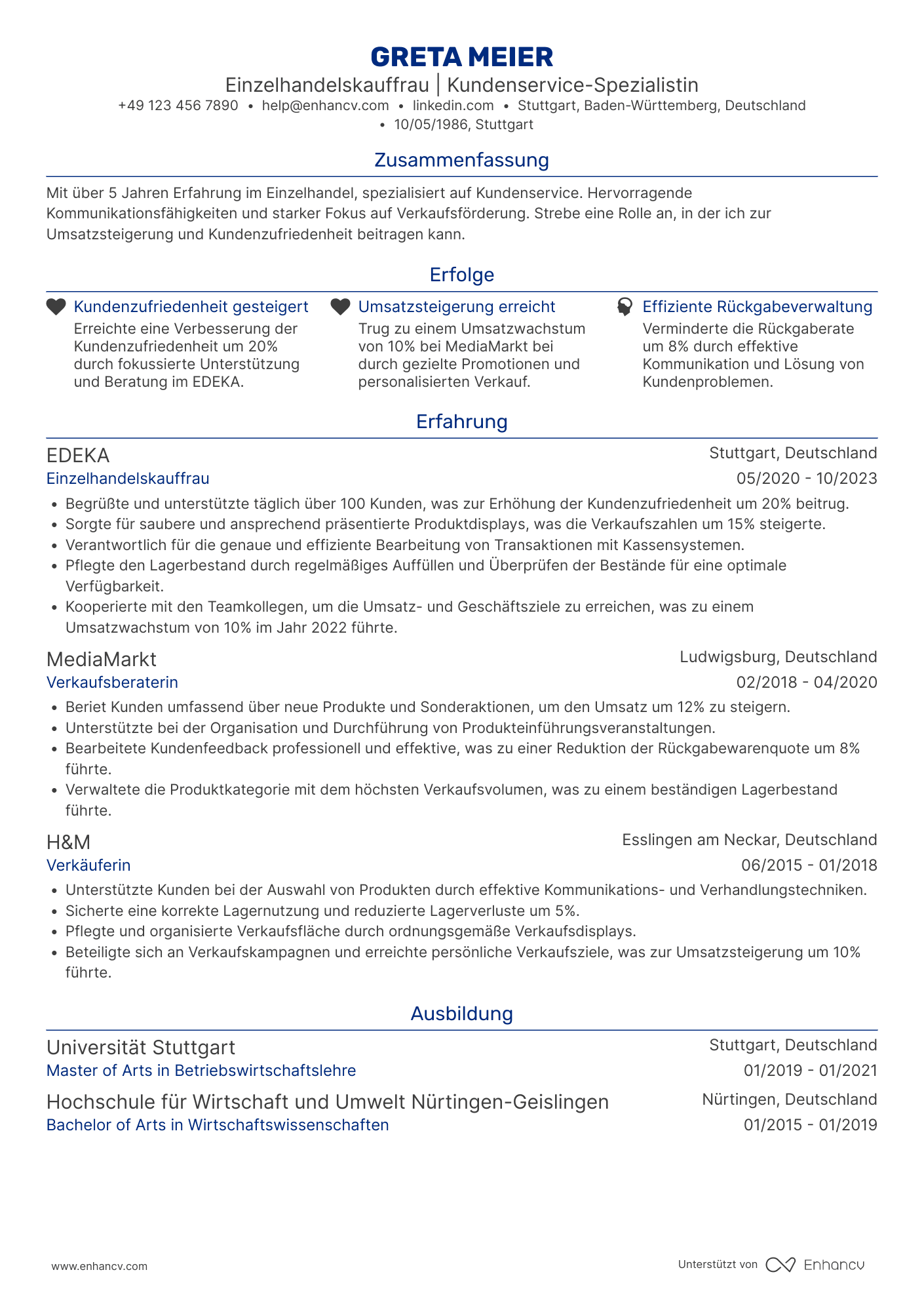 Lebenslauf als Einzelhandelskauffrau Resume Example