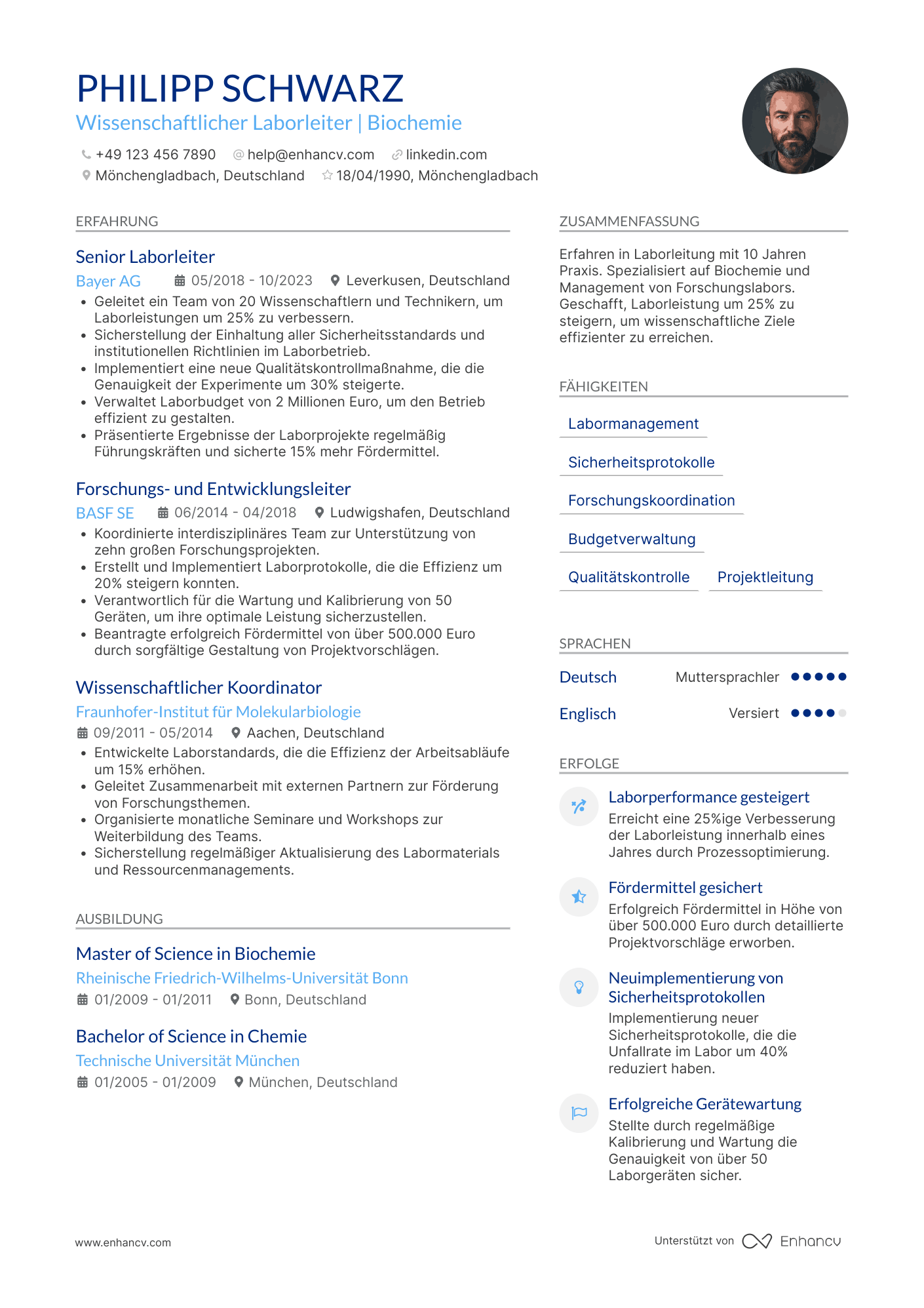 Lebenslauf als Wissenschaftlicher Laborleiter Resume Example