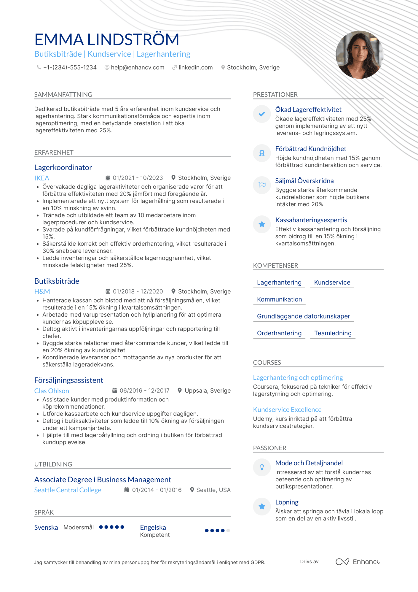 CV för Butiksbiträde Lager Resume Example