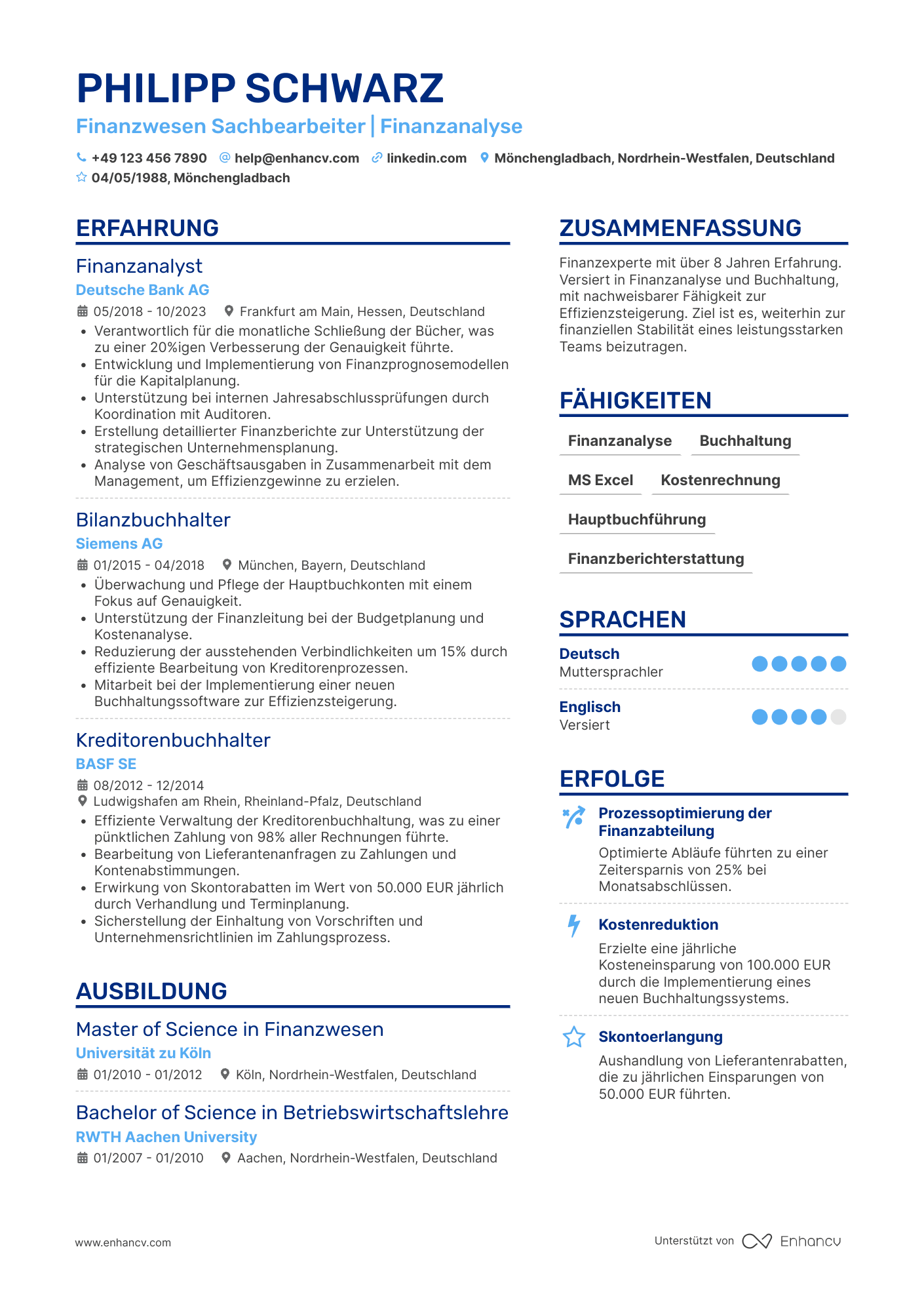 Lebenslauf als Finanzwesen Sachbearbeiter Resume Example