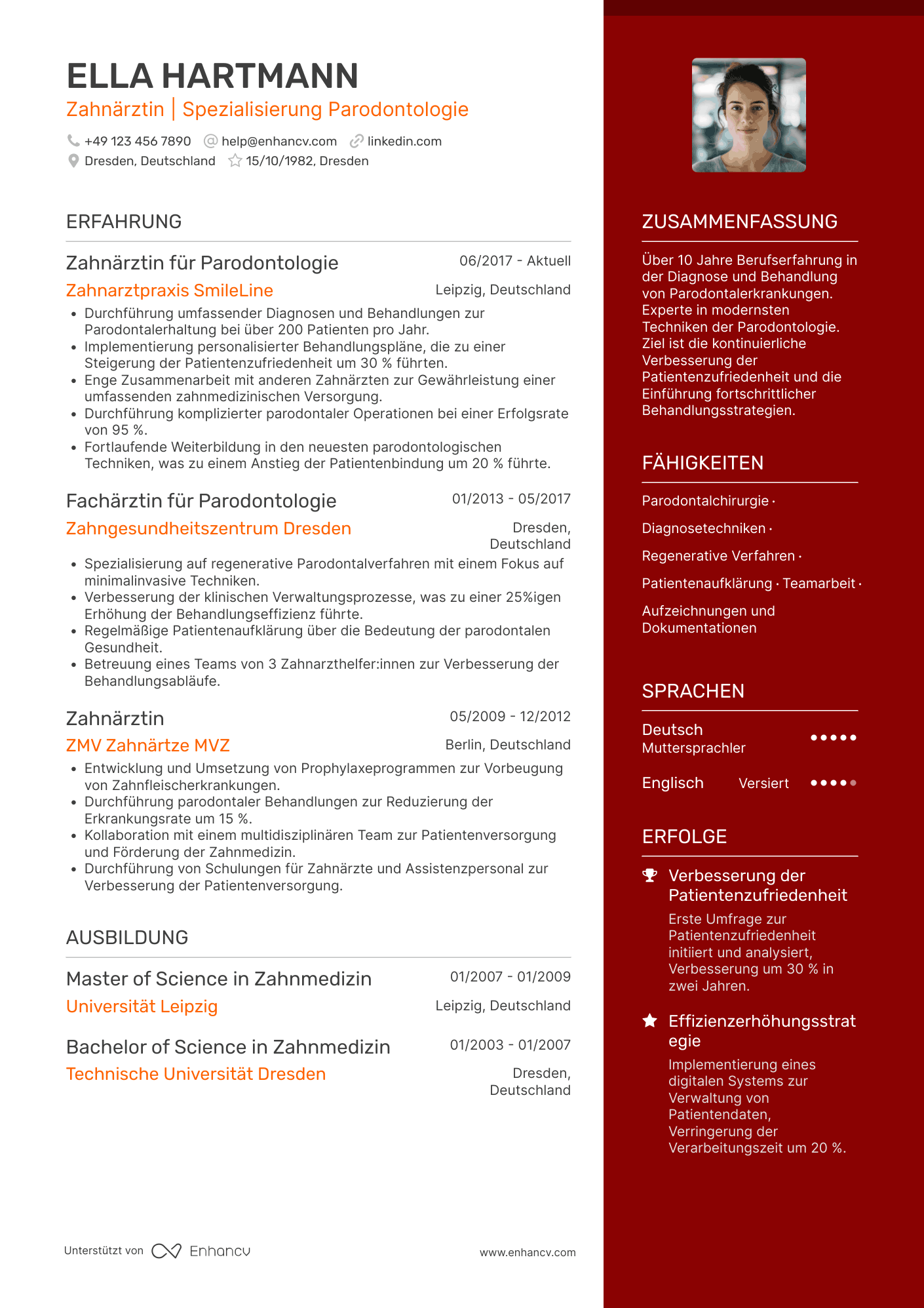 Lebenslauf als Zahnarzt für Parodontologie Resume Example