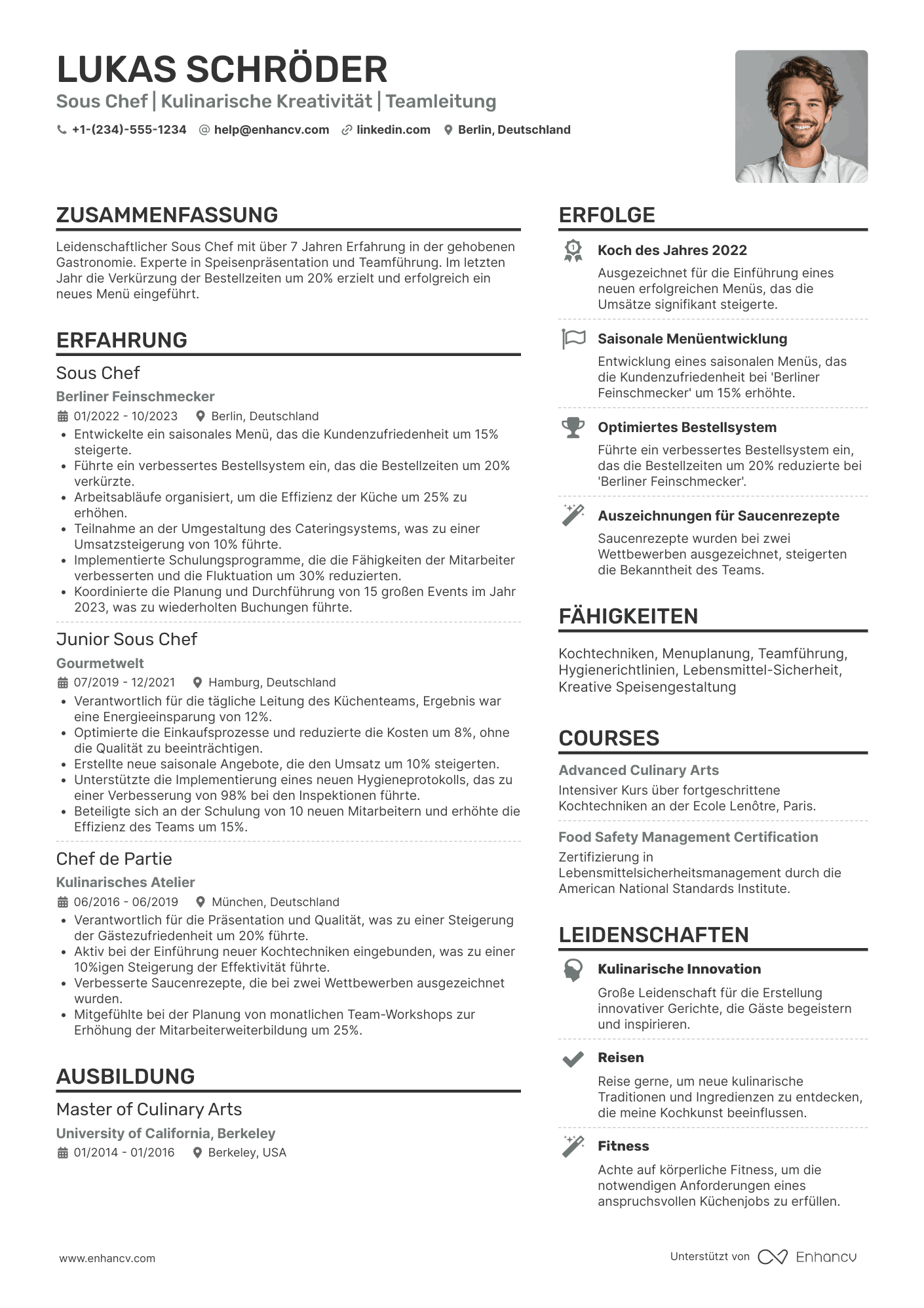 Lebenslauf Sous Chef Resume Example