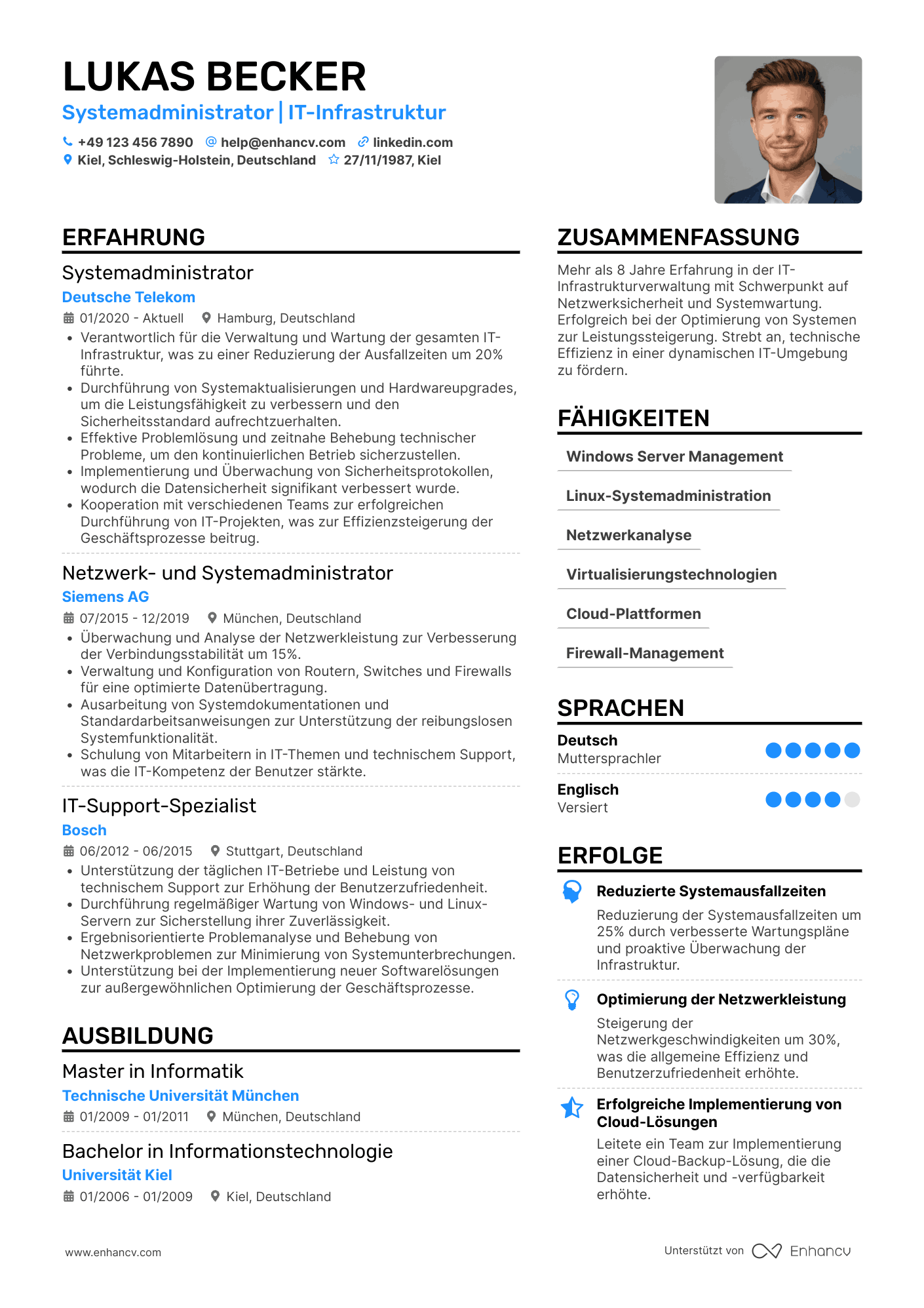 Lebenslauf als Systemadministrator für IT Infrastruktur Resume Example