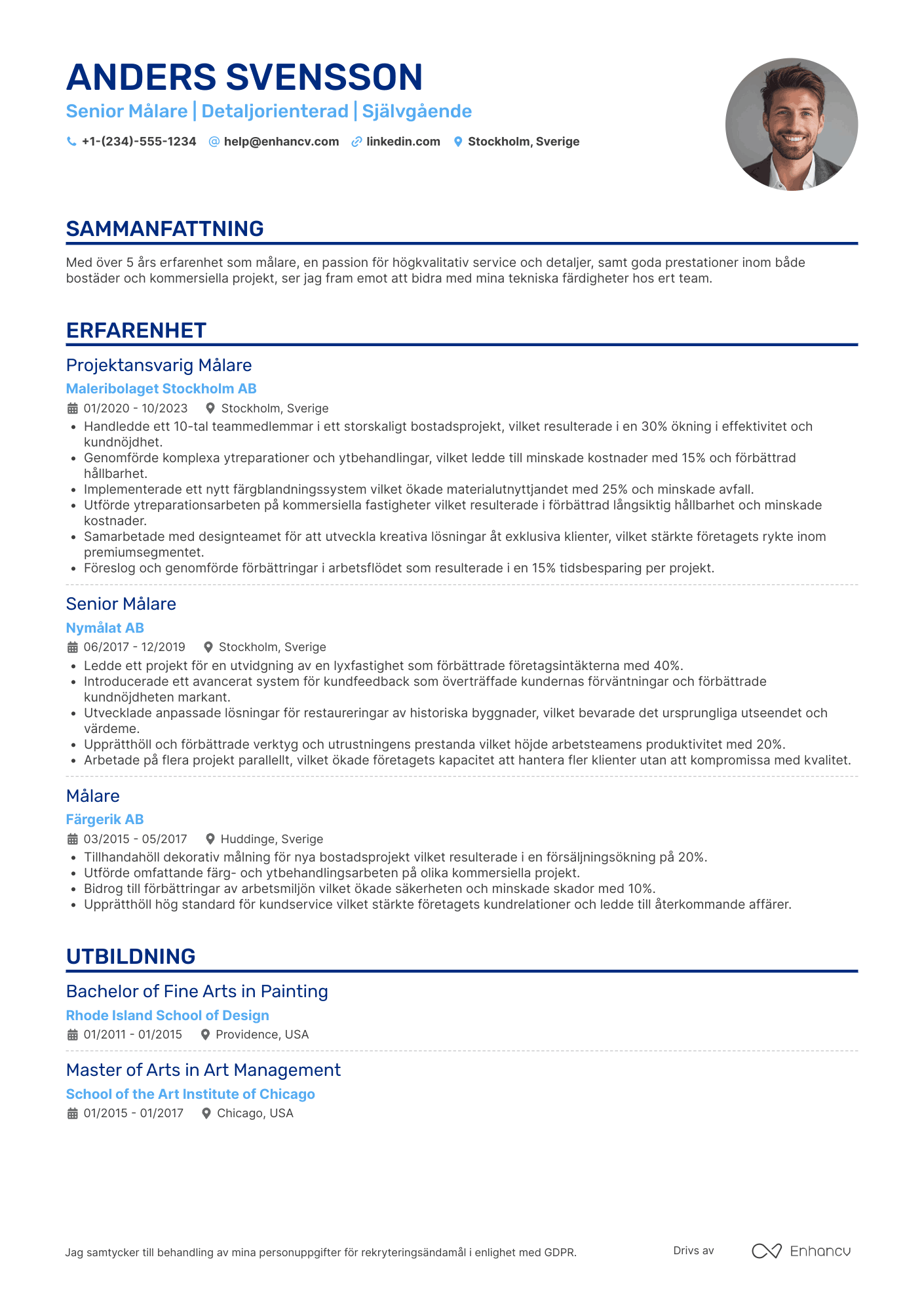CV för Senior målare Resume Example