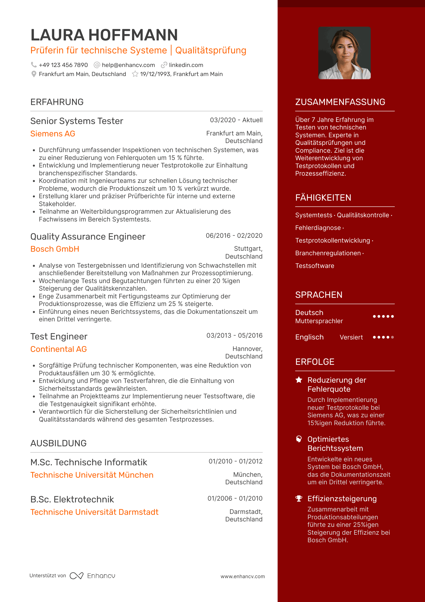 Lebenslauf als Prüfer für technische Systeme Resume Example