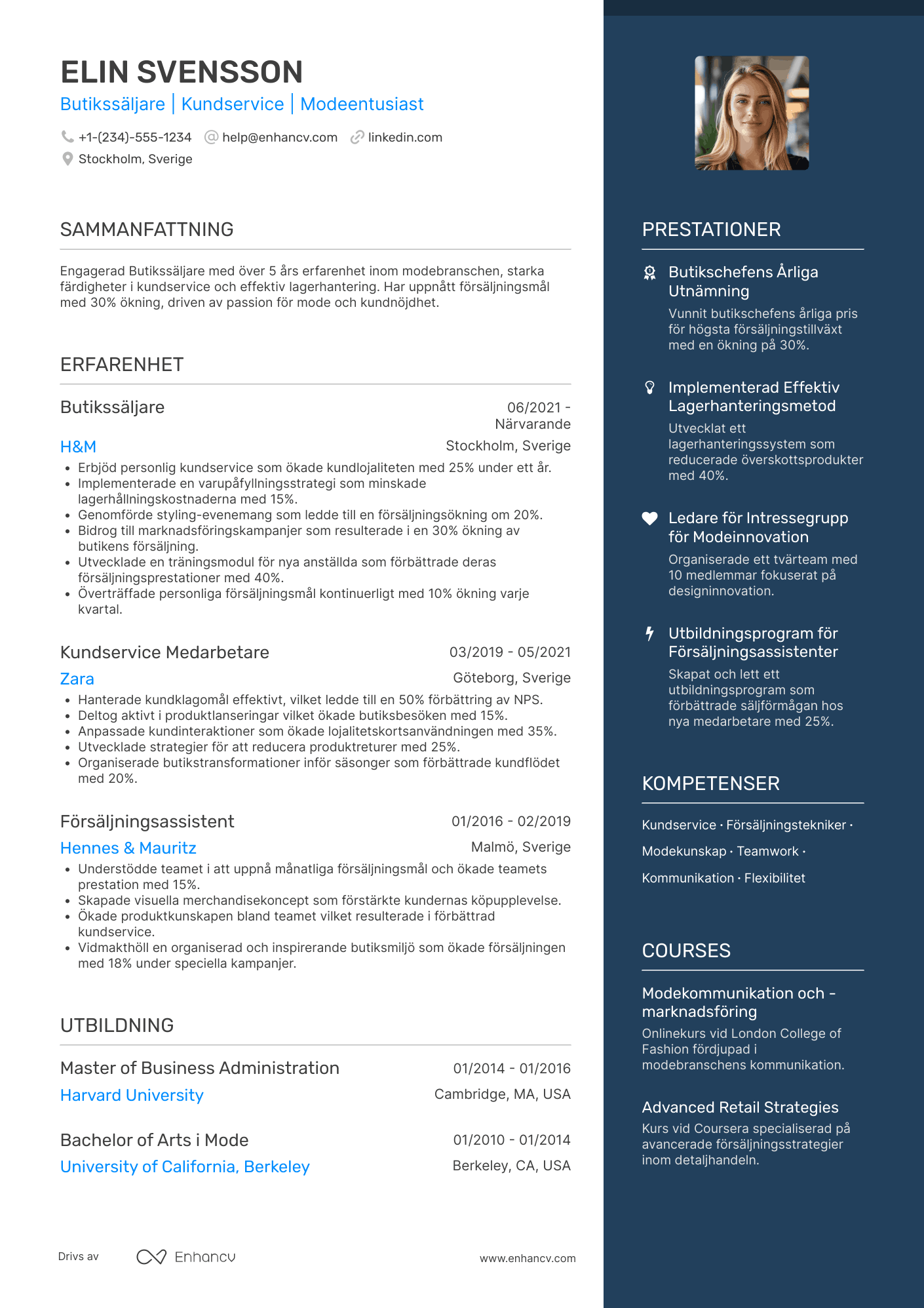 CV för Butikssäljare Resume Example