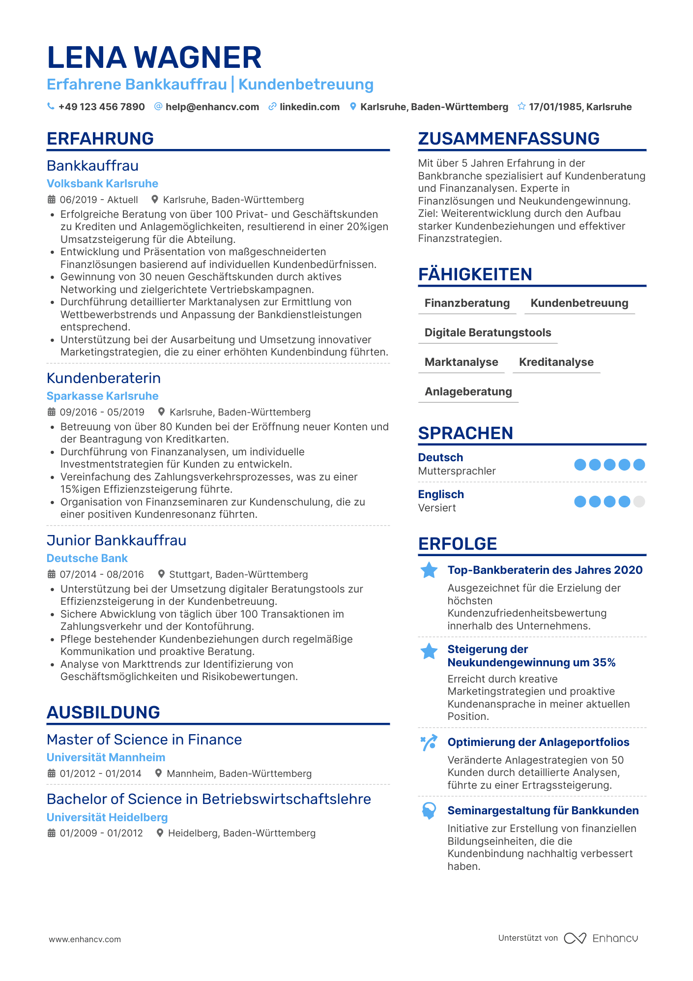 Lebenslauf in Bankkaufmann in der Commerzbank Resume Example