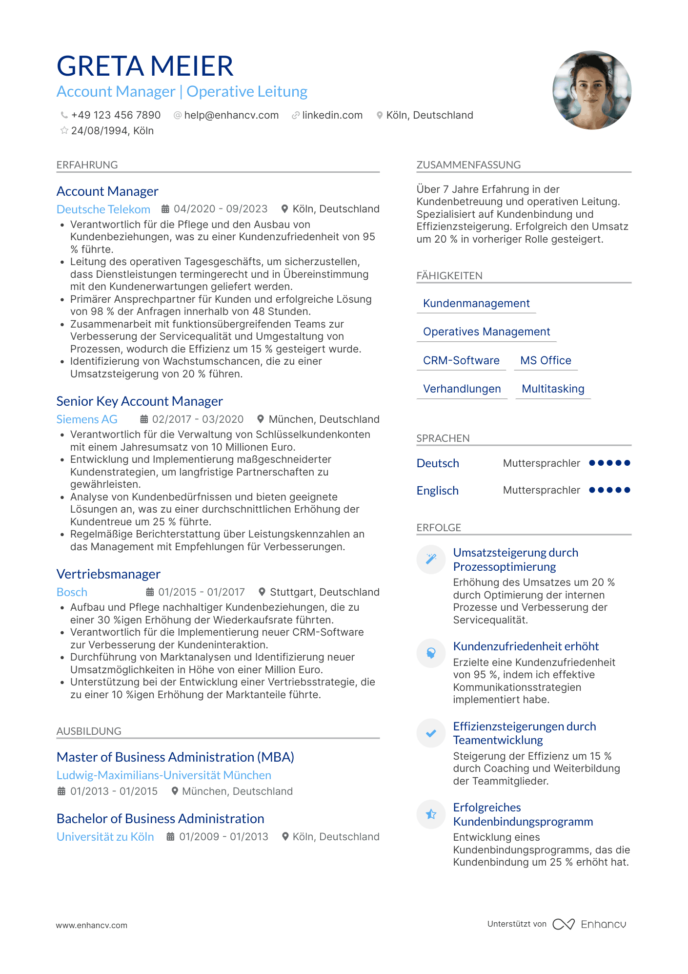 Lebenslauf als Account Manager für operative Leitung Resume Example