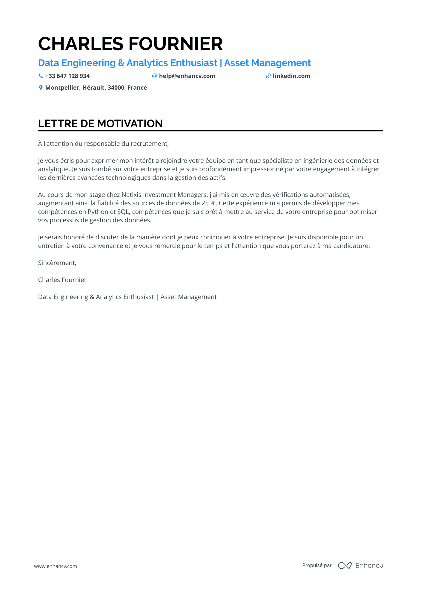 Data Scientist Stagiaire Resume Example