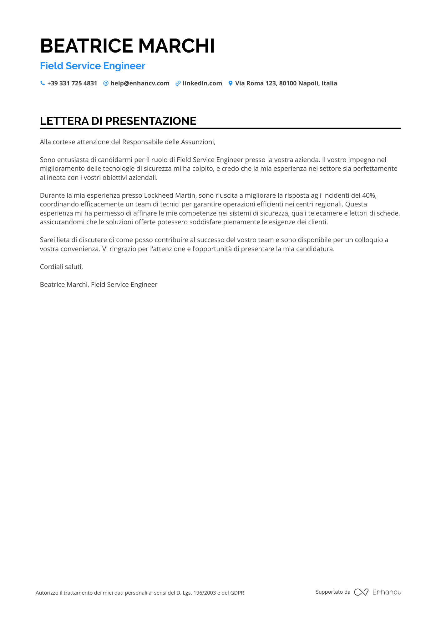 Ingegnere di Sistemi Militari Resume Example