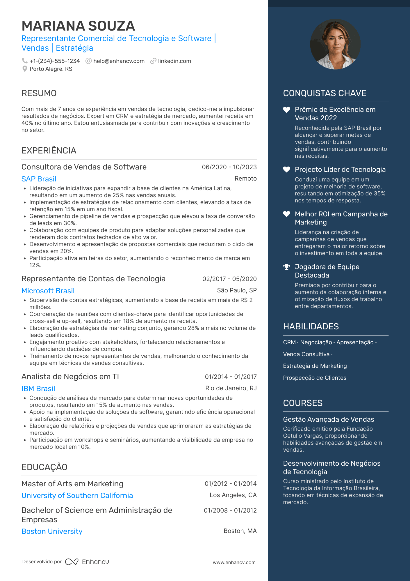 Representante comercial de tecnologia e software Resume Example