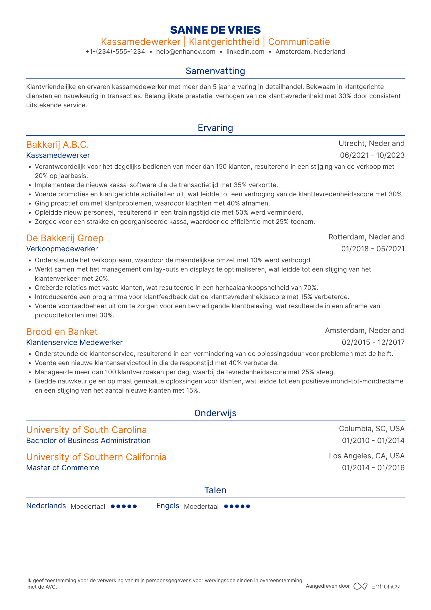 CV voor Kassamedewerker Bakkerij Resume Example