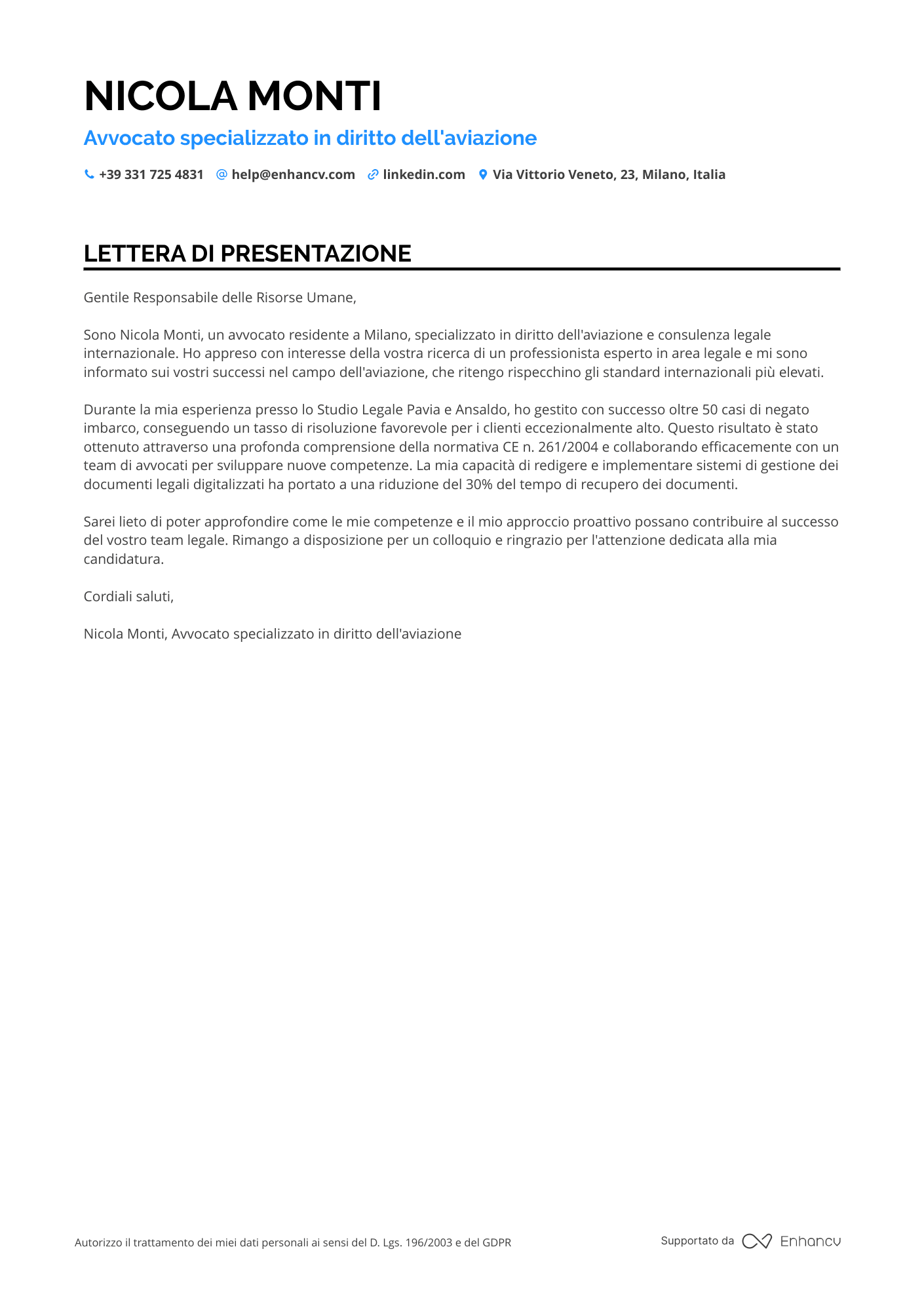Avvocato Prima Esperienza Resume Example