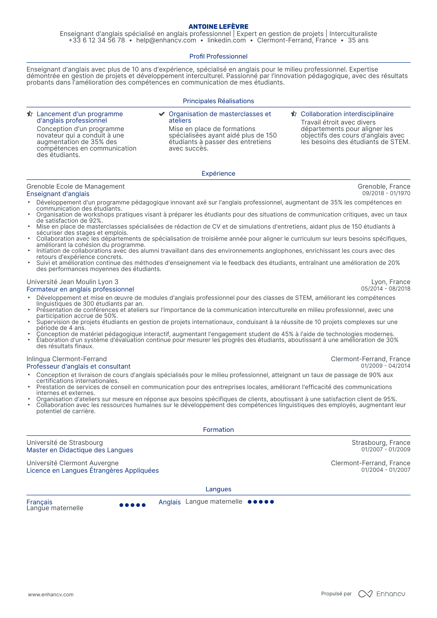 Enseignant spécialisé Resume Example