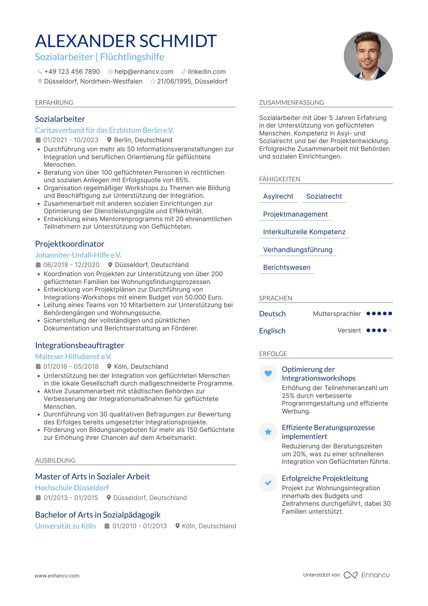 Lebenslauf als Sozialarbeiter in der Flüchtlingshilfe Resume Example