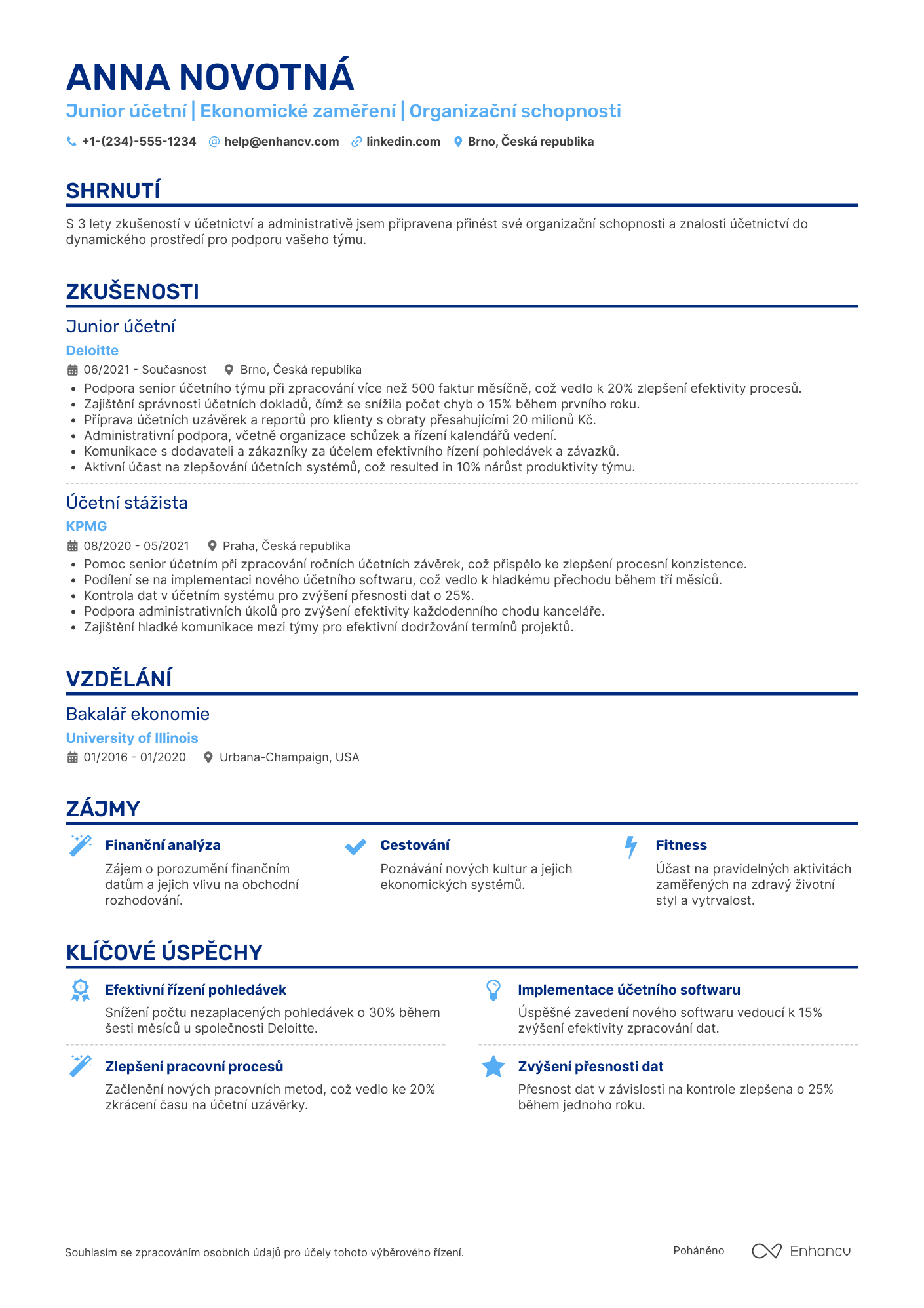 Životopis pro Kancelářský pracovník junior účetní Resume Example