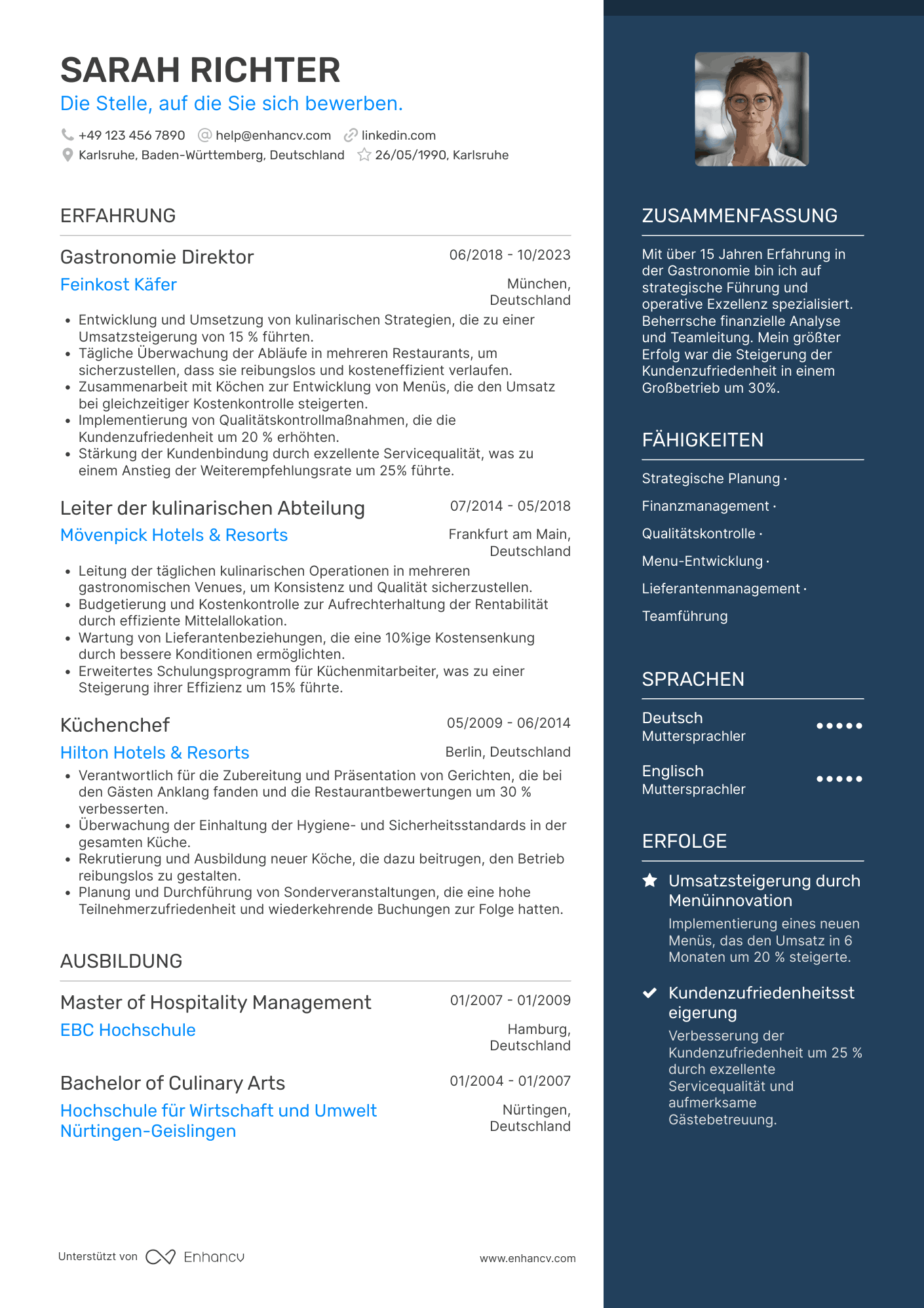 Lebenslauf als Gastronomie Direktor Resume Example