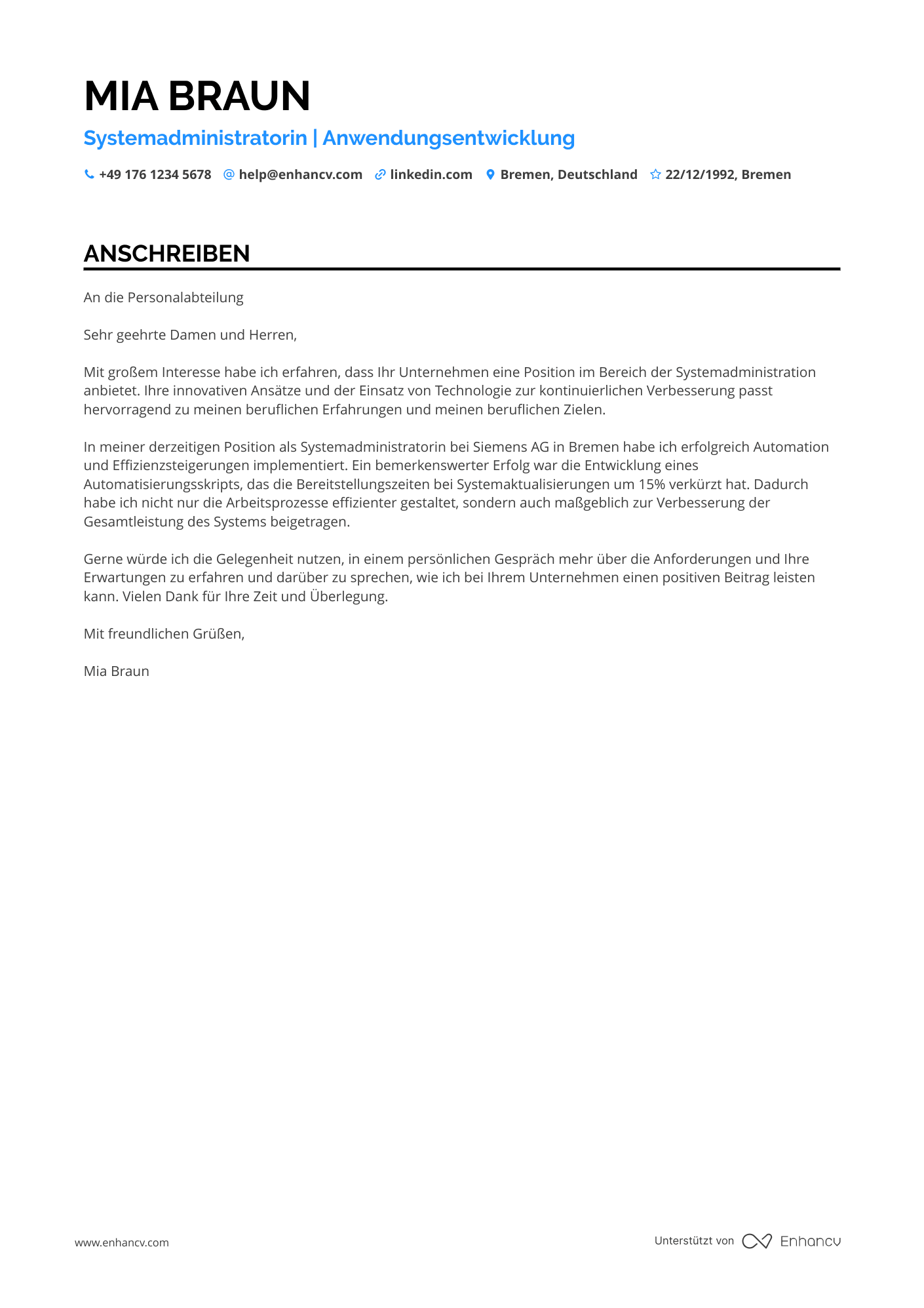 Systemadministrator für Anwendungsentwicklung Resume Example
