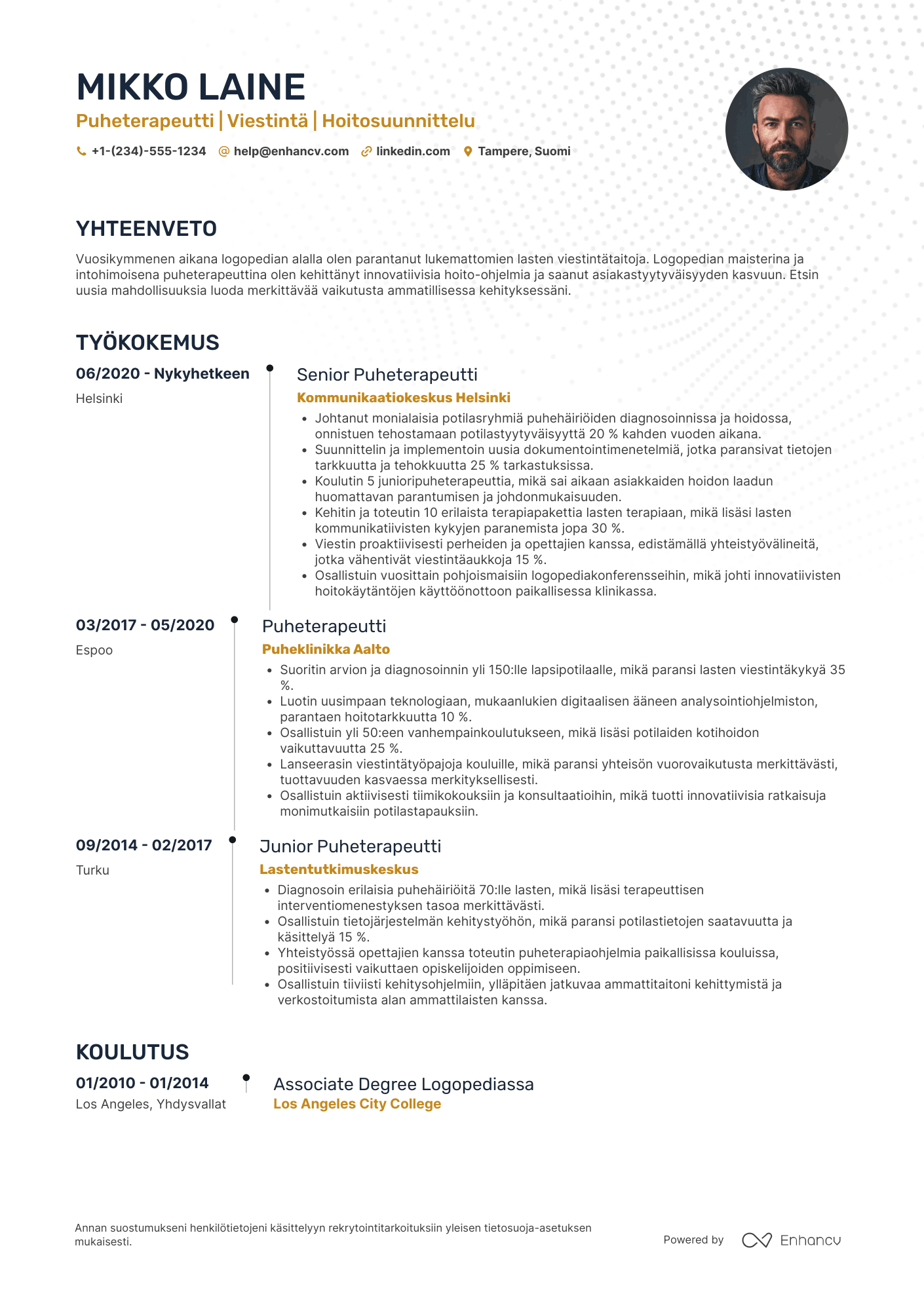 Ansioluettelo Logopedian asiantuntija Resume Example
