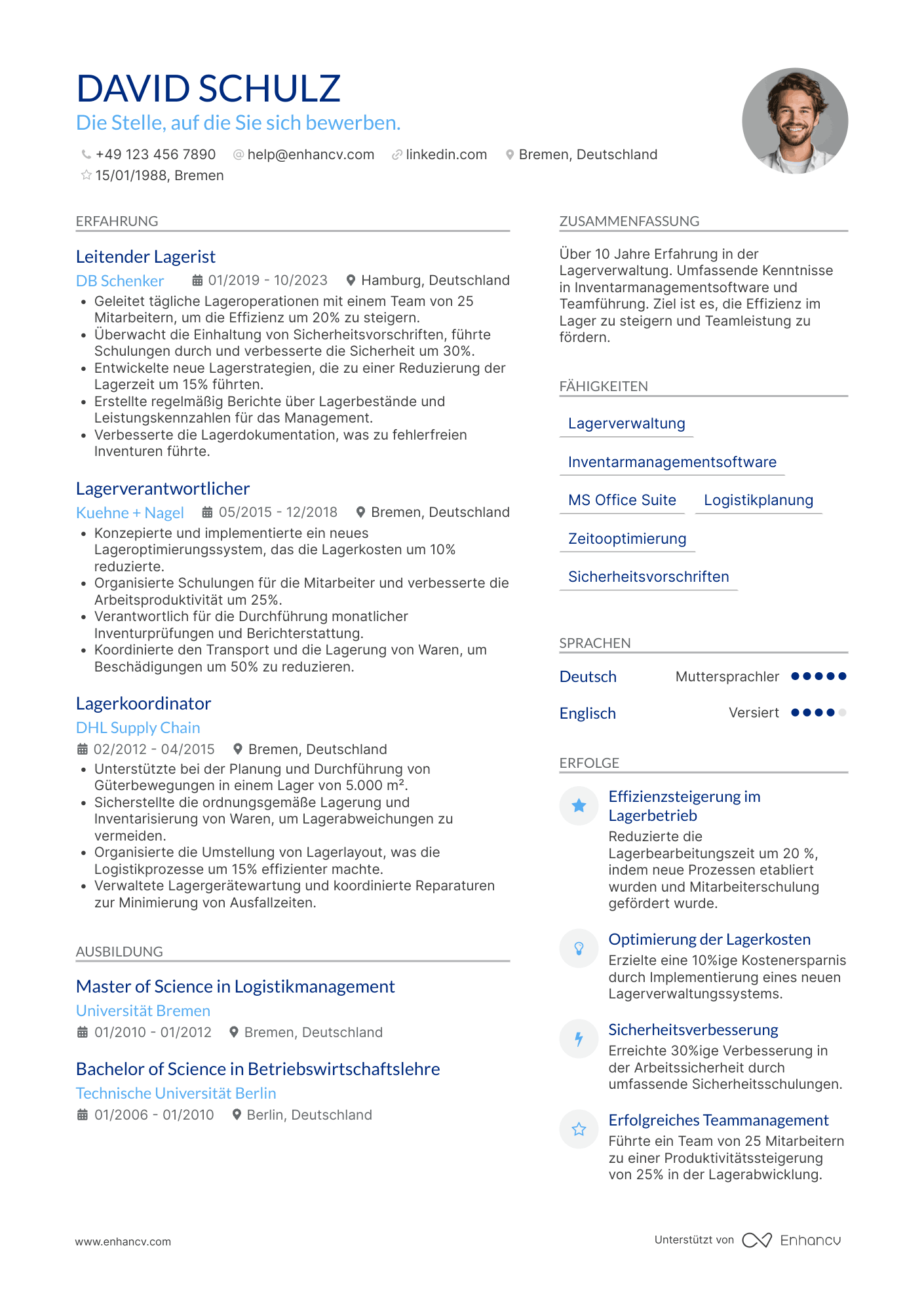 Lebenslauf als Senior Lagerist Resume Example