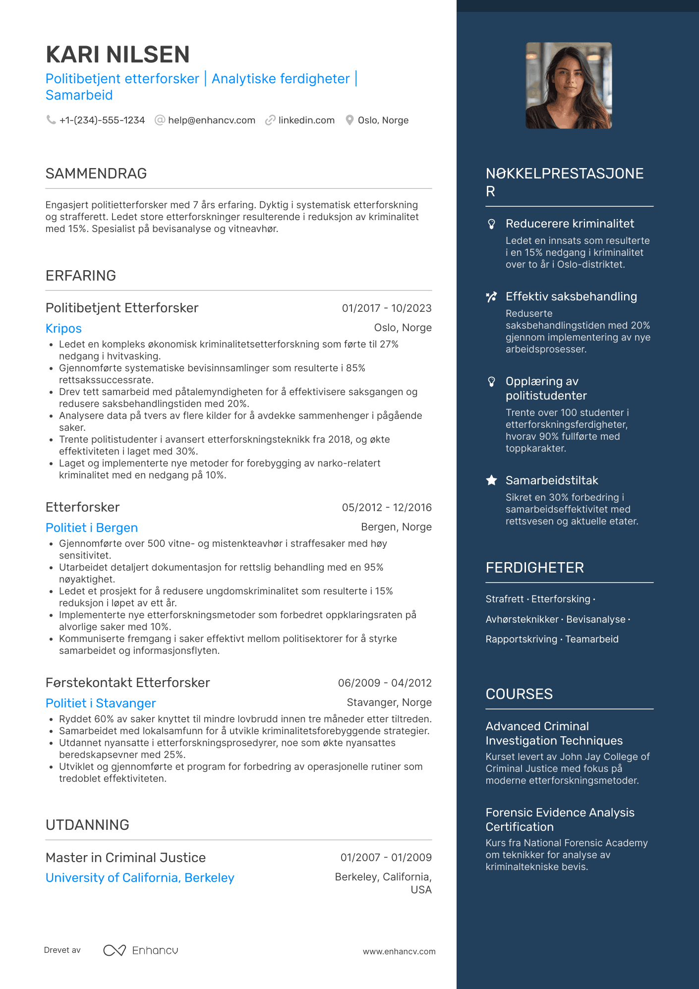 CV for Politibetjent etterforsker Resume Example
