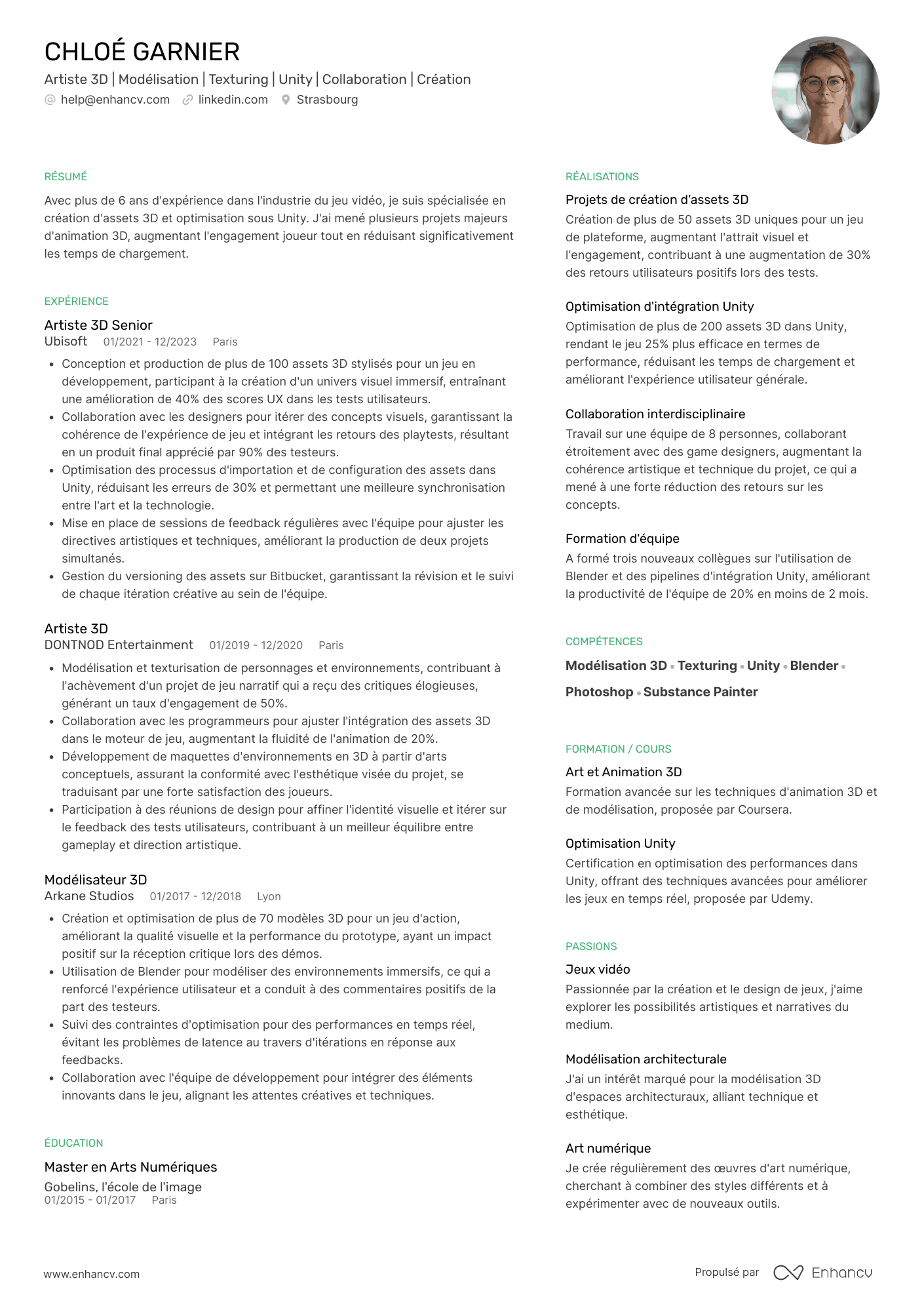 Artistique english Resume Example