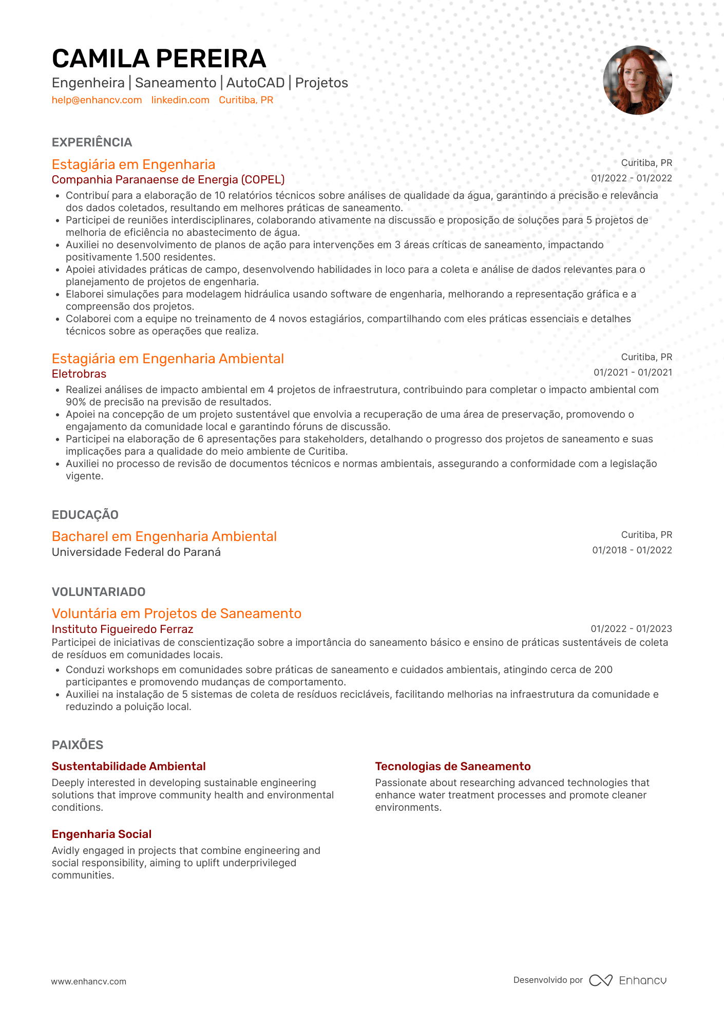Engenheiro sem experiência Resume Example