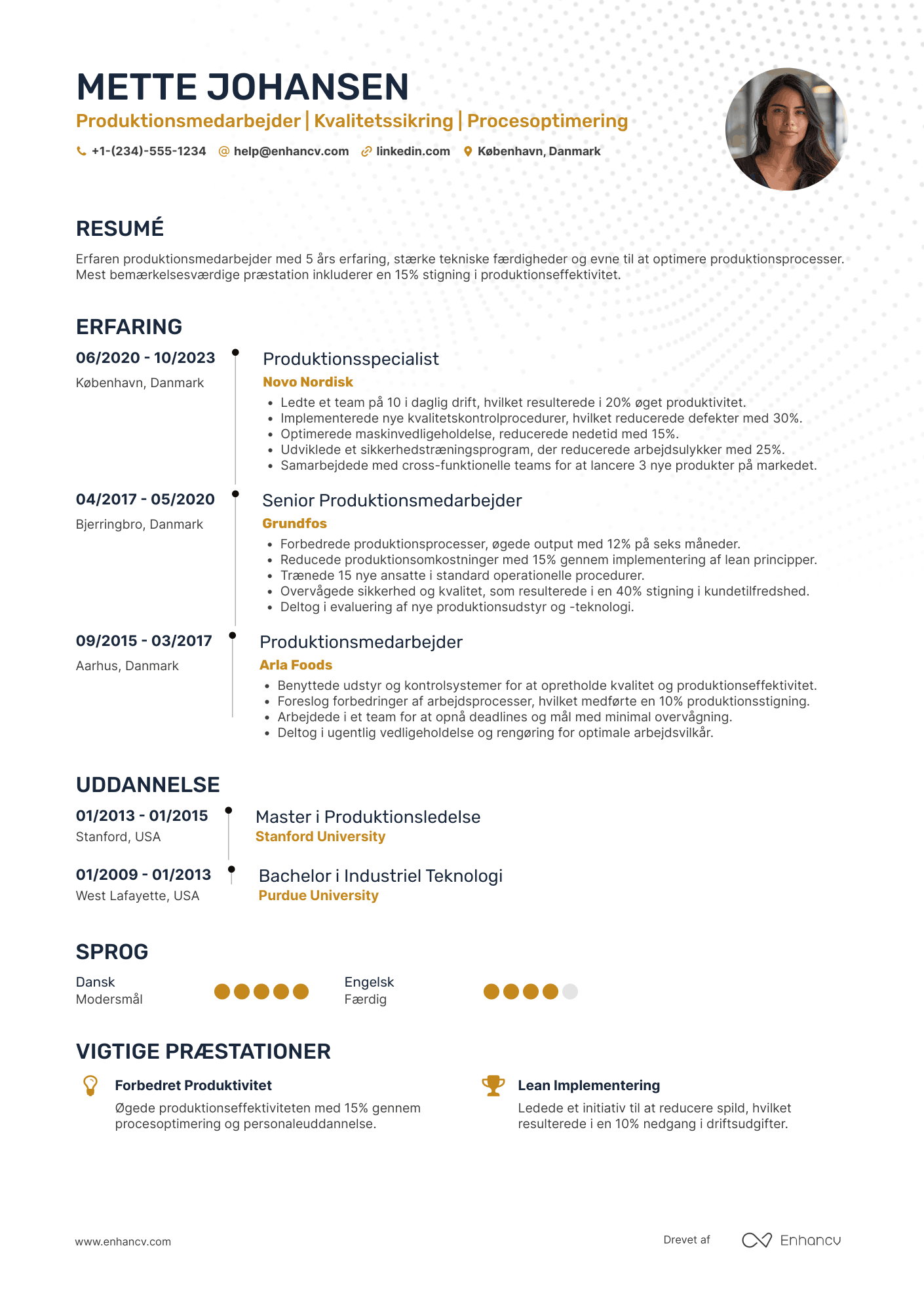 CV til Produktionsmedarbejder Resume Example