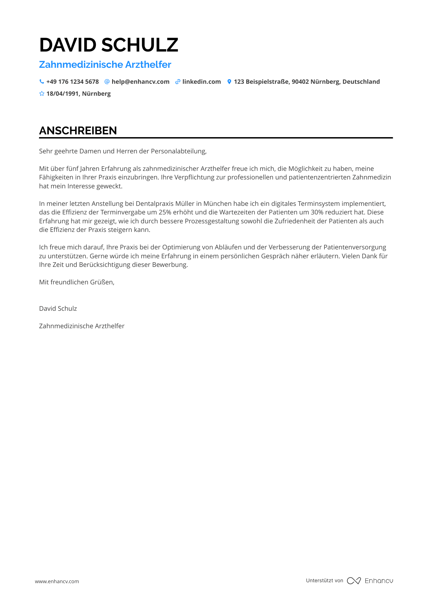 Zahnmedizinische Arzthelferin Resume Example