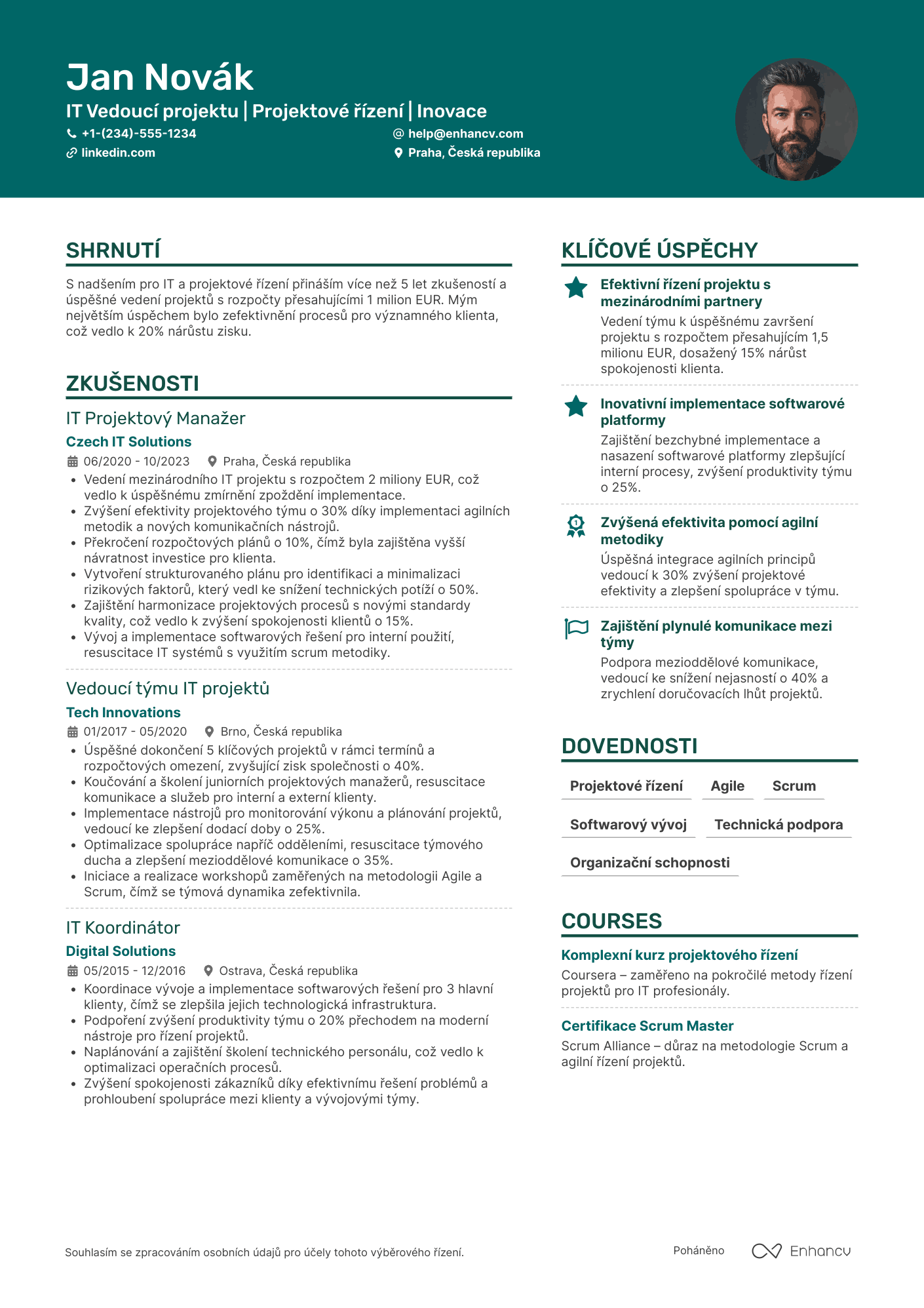 Životopis pro IT Vedoucí projektu Resume Example