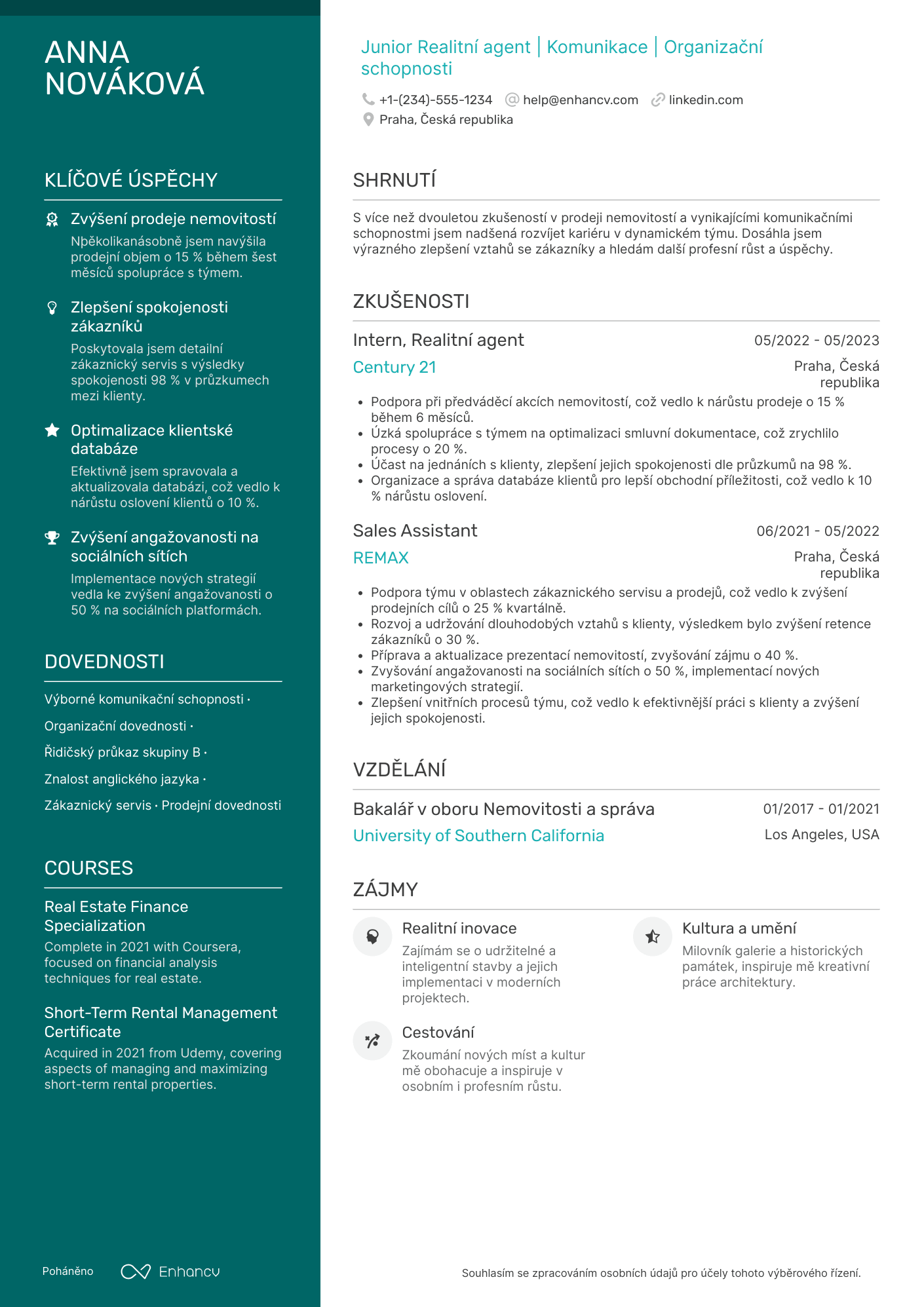 Životopis pro Realitní agent junior Resume Example