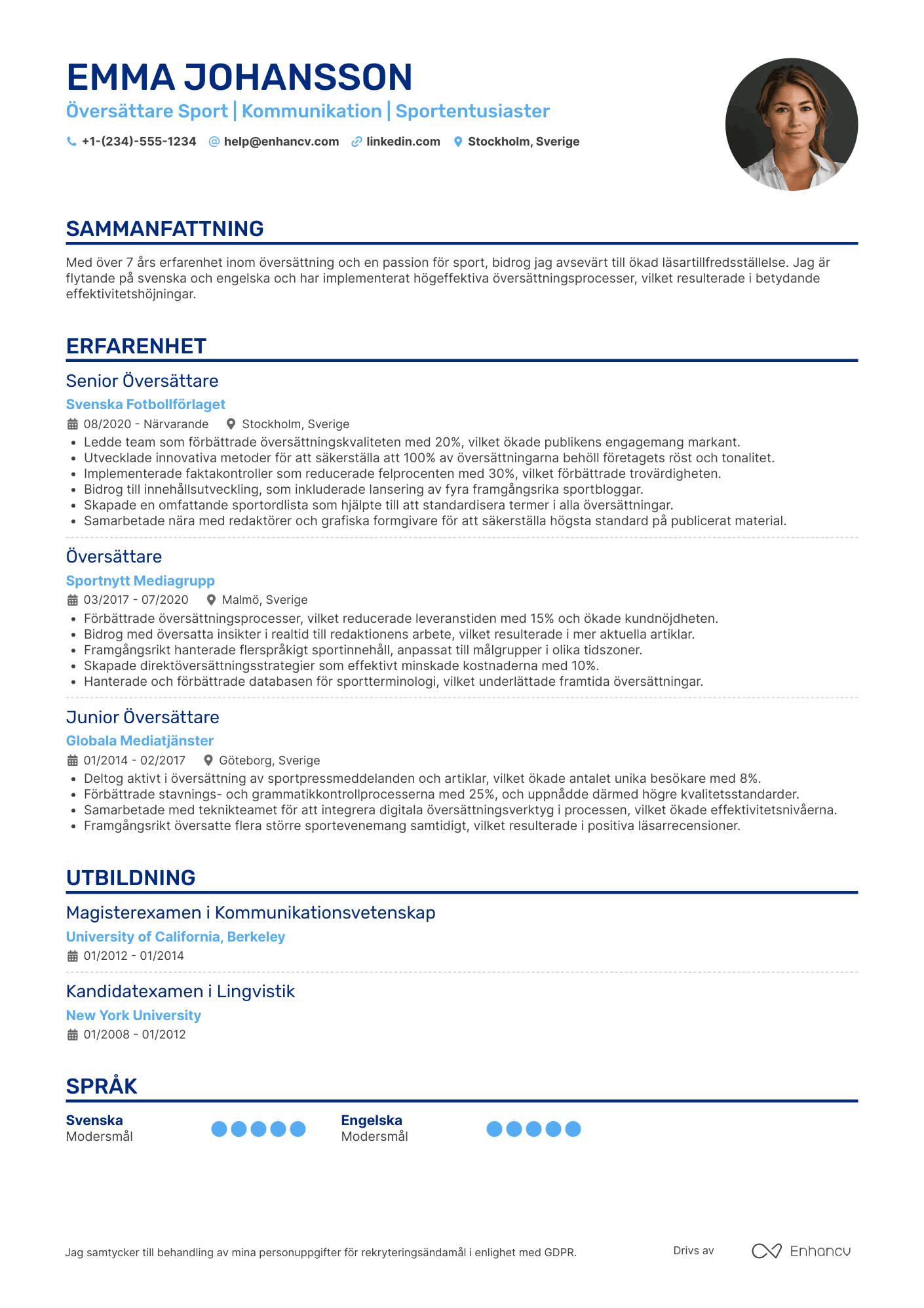 CV för Översättare Sport Resume Example