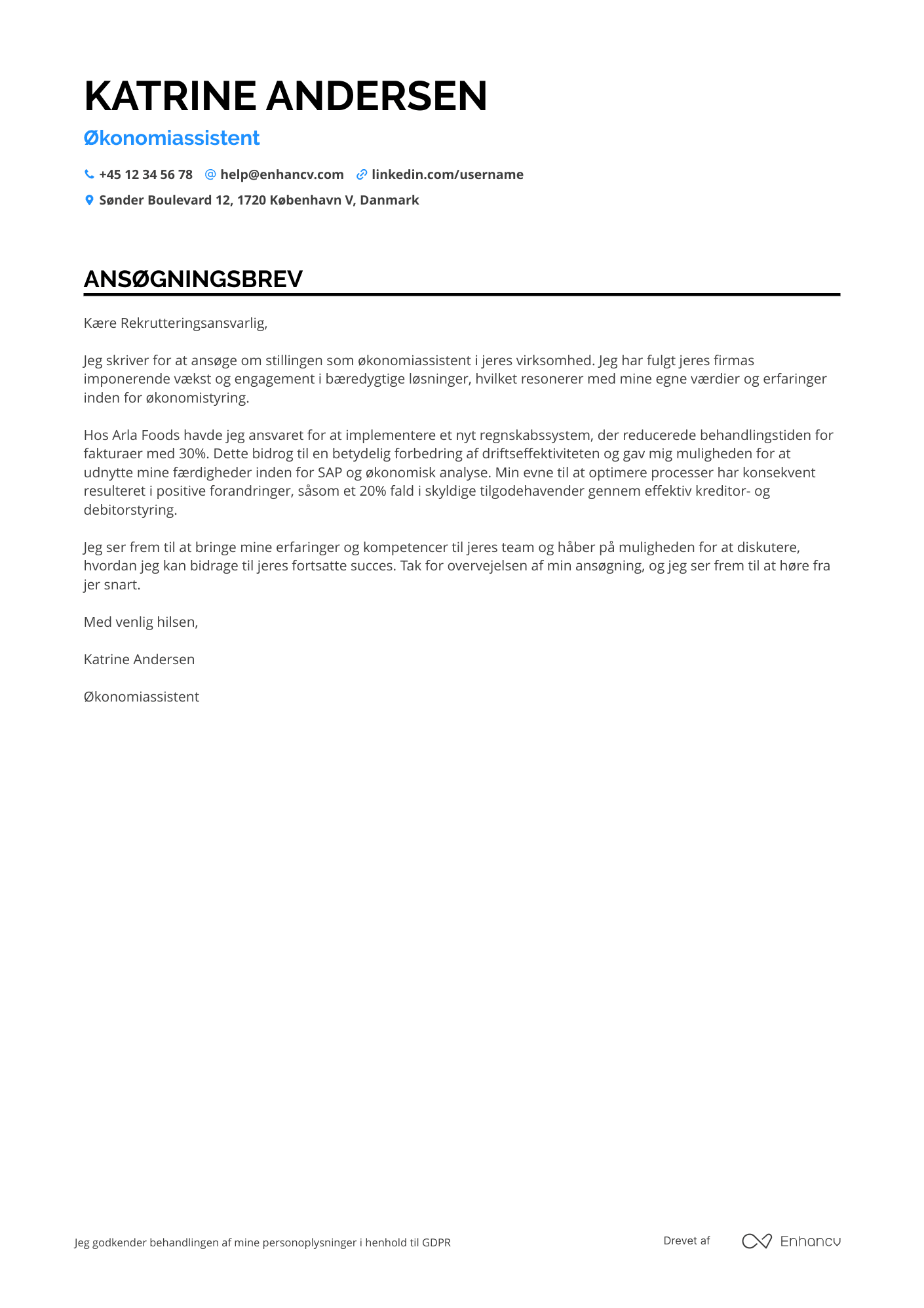 Ansøgningsbrev til Økonomiassistent Resume Example