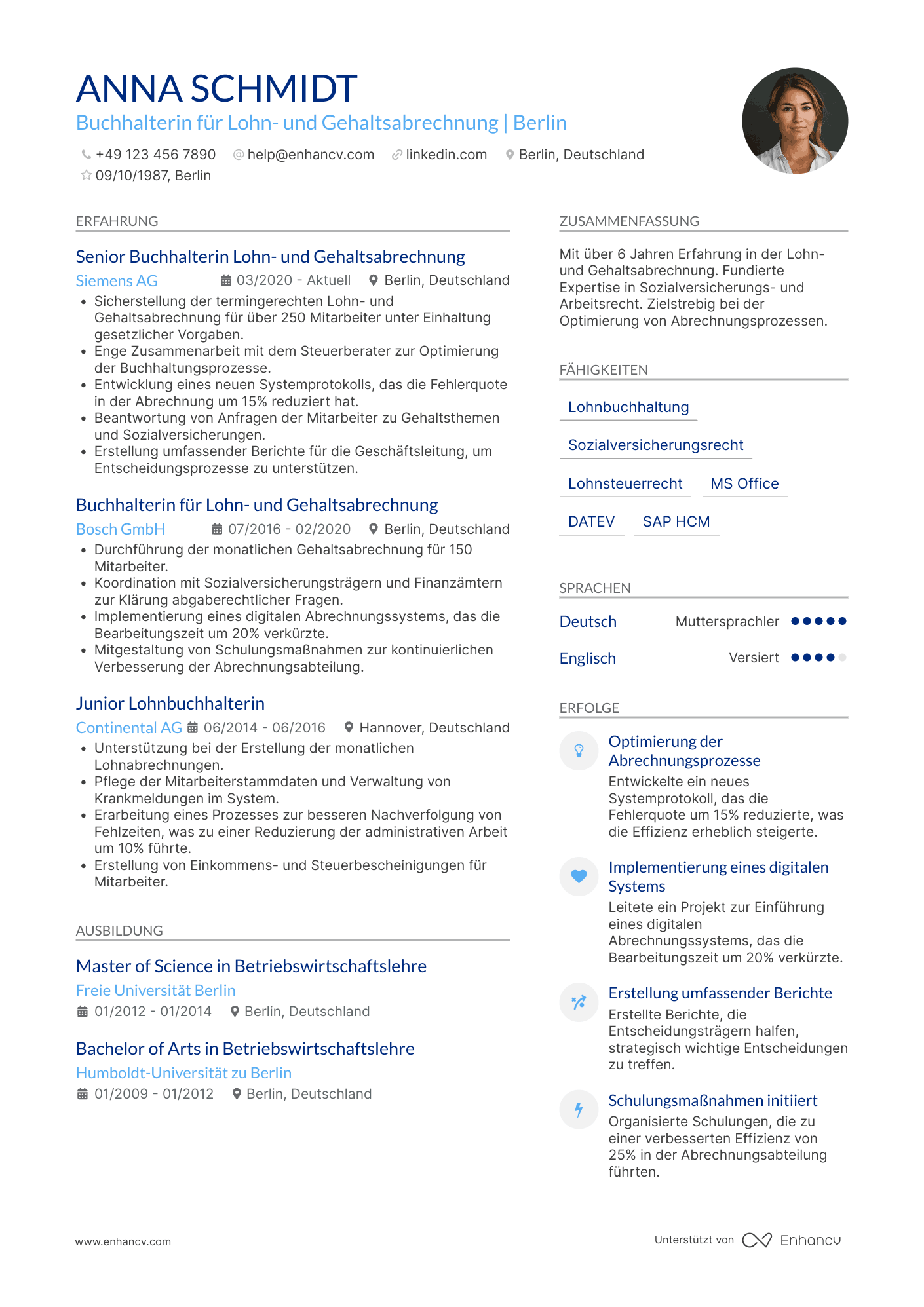 Lebenslauf als Buchhalter für Lohn  und Gehaltsabrechnung Resume Example