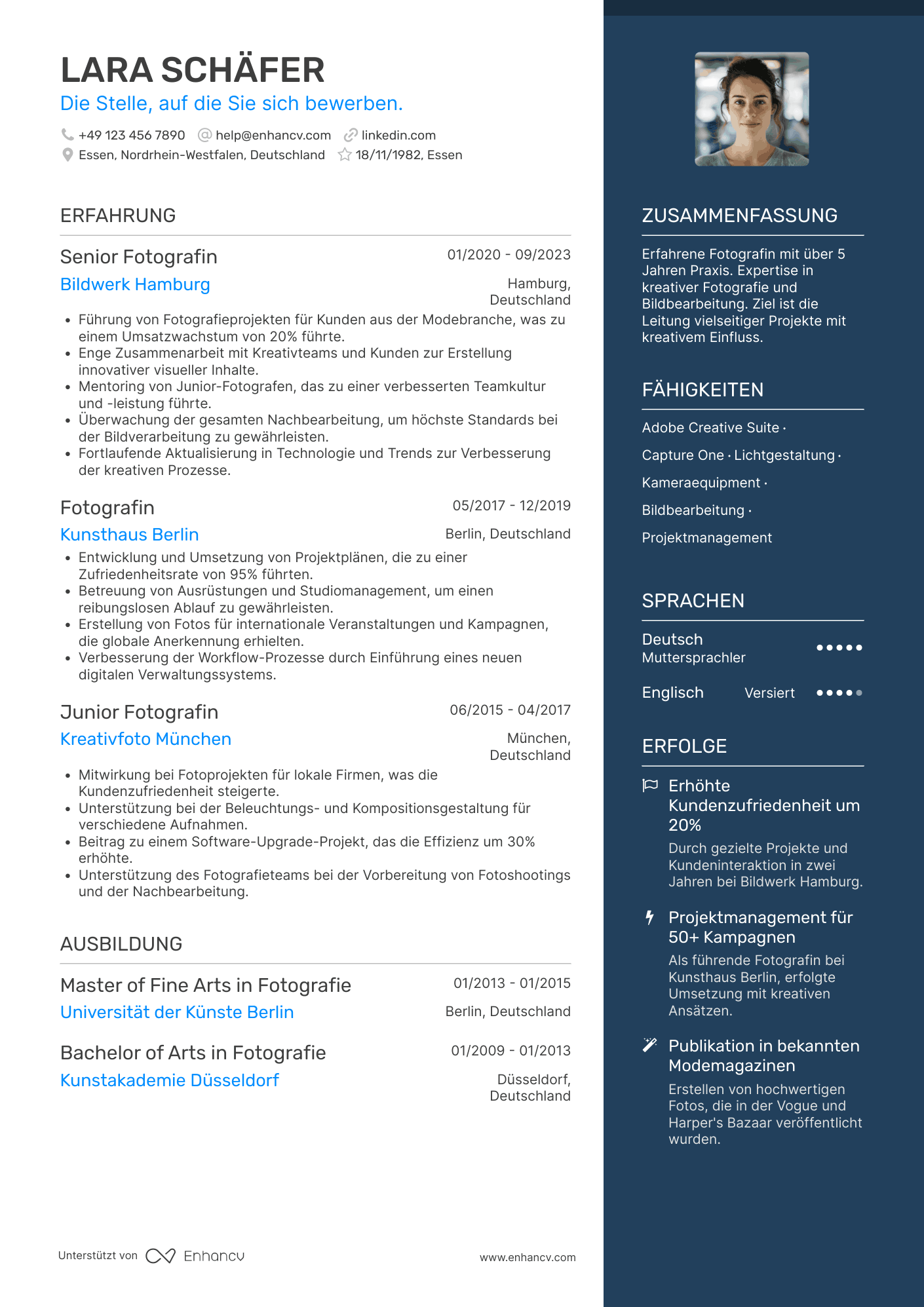 Lebenslauf als Senior Fotograf Resume Example