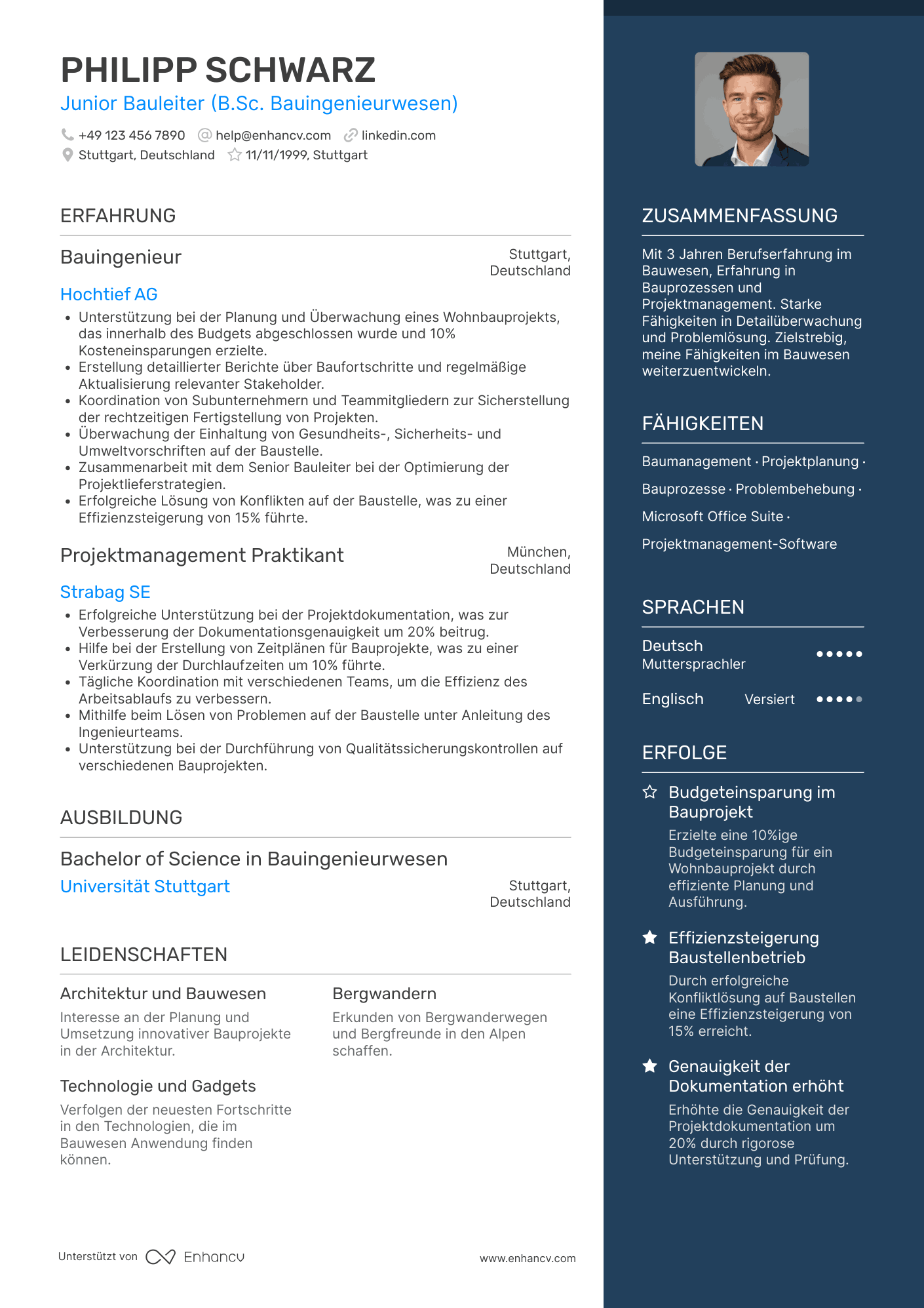 Lebenslauf als Junior Bauleiter Resume Example