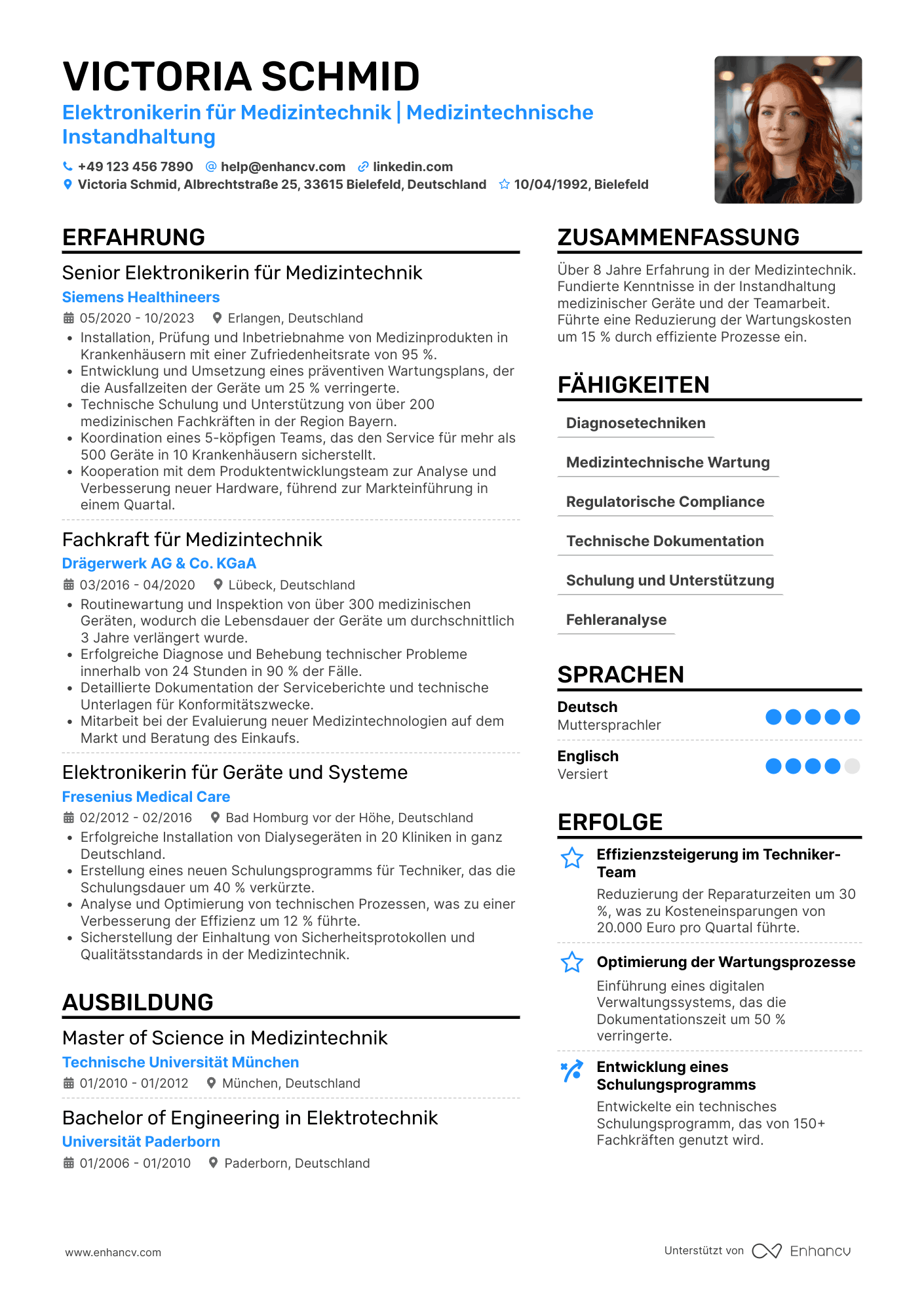 Lebenslauf als Elektroniker für Medizintechnik Resume Example