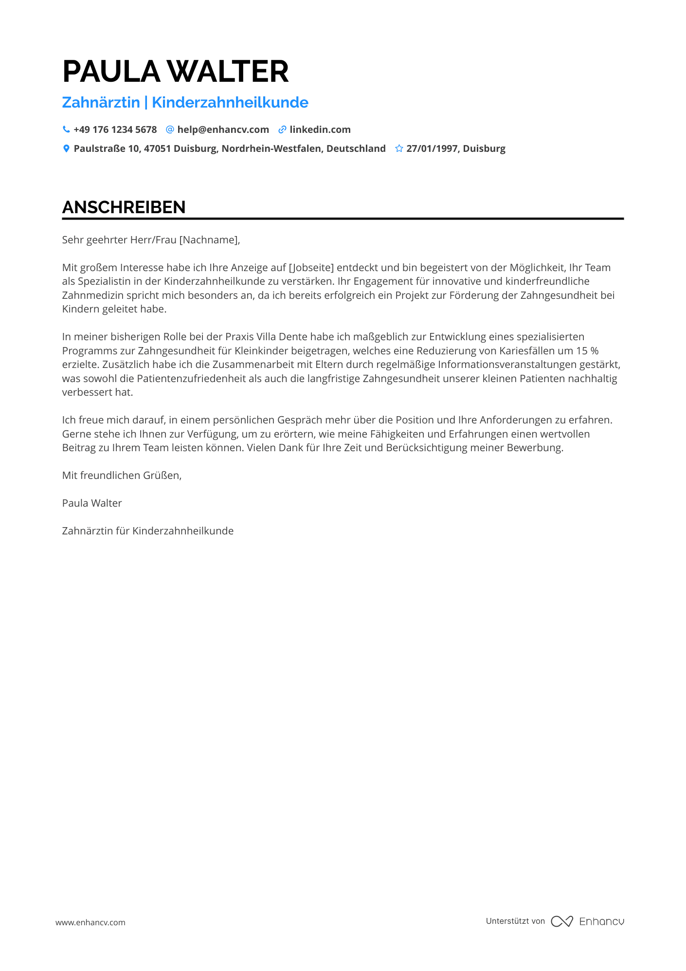 Zahnarzt für Kinderheilkunde Resume Example