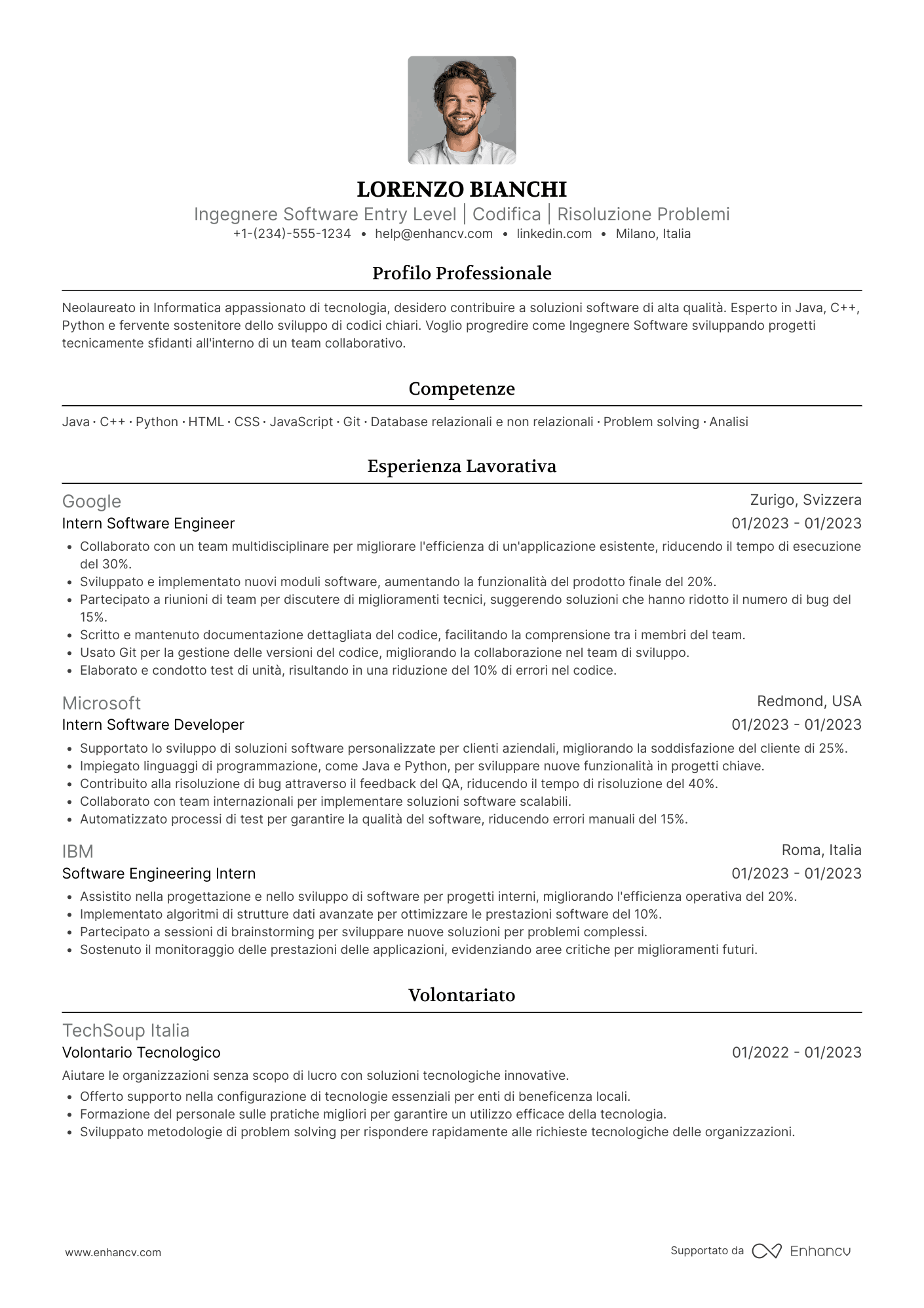 Esempio di CV entry level software engineer Resume Example