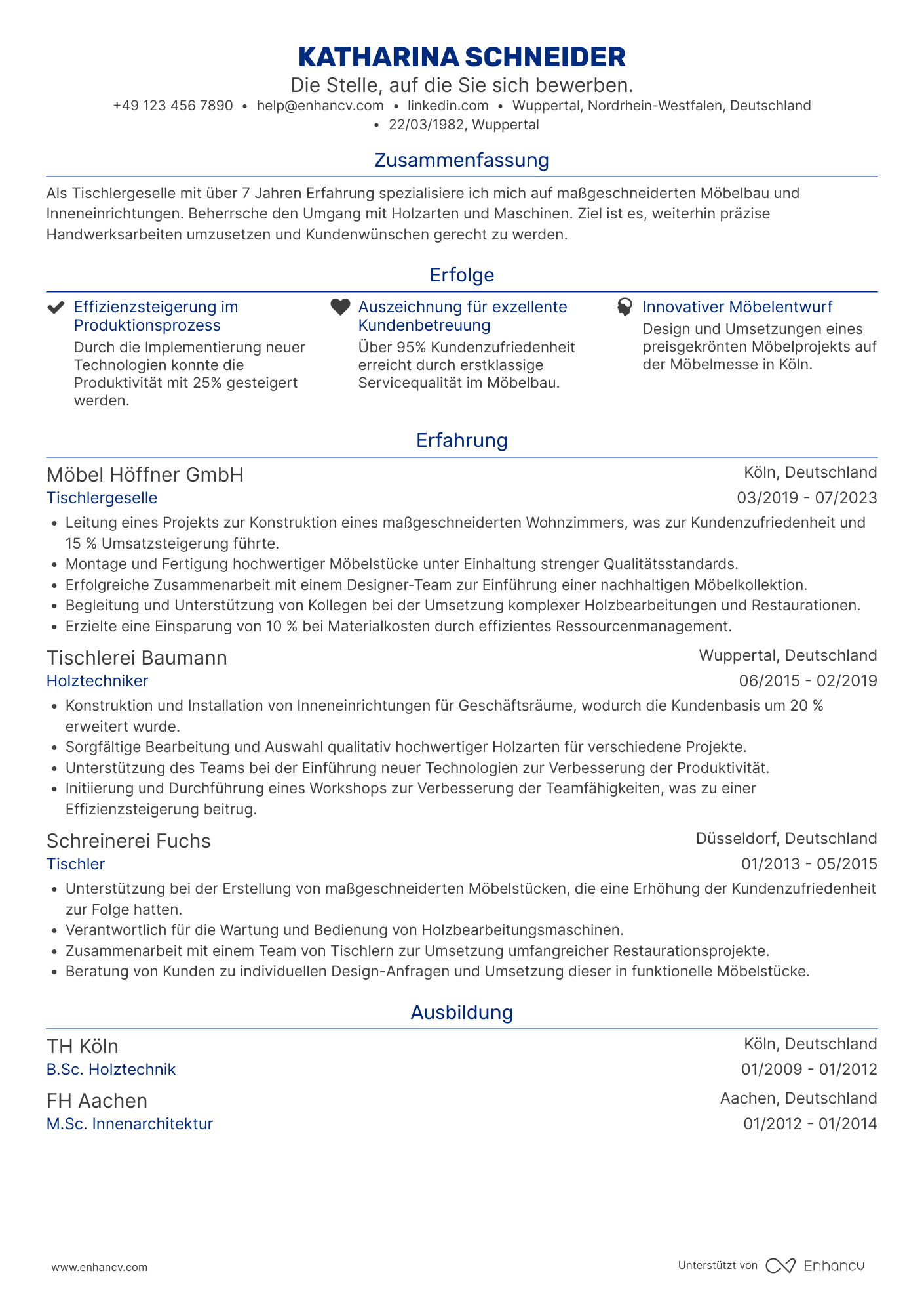 Lebenslauf als Tischlergeselle Resume Example