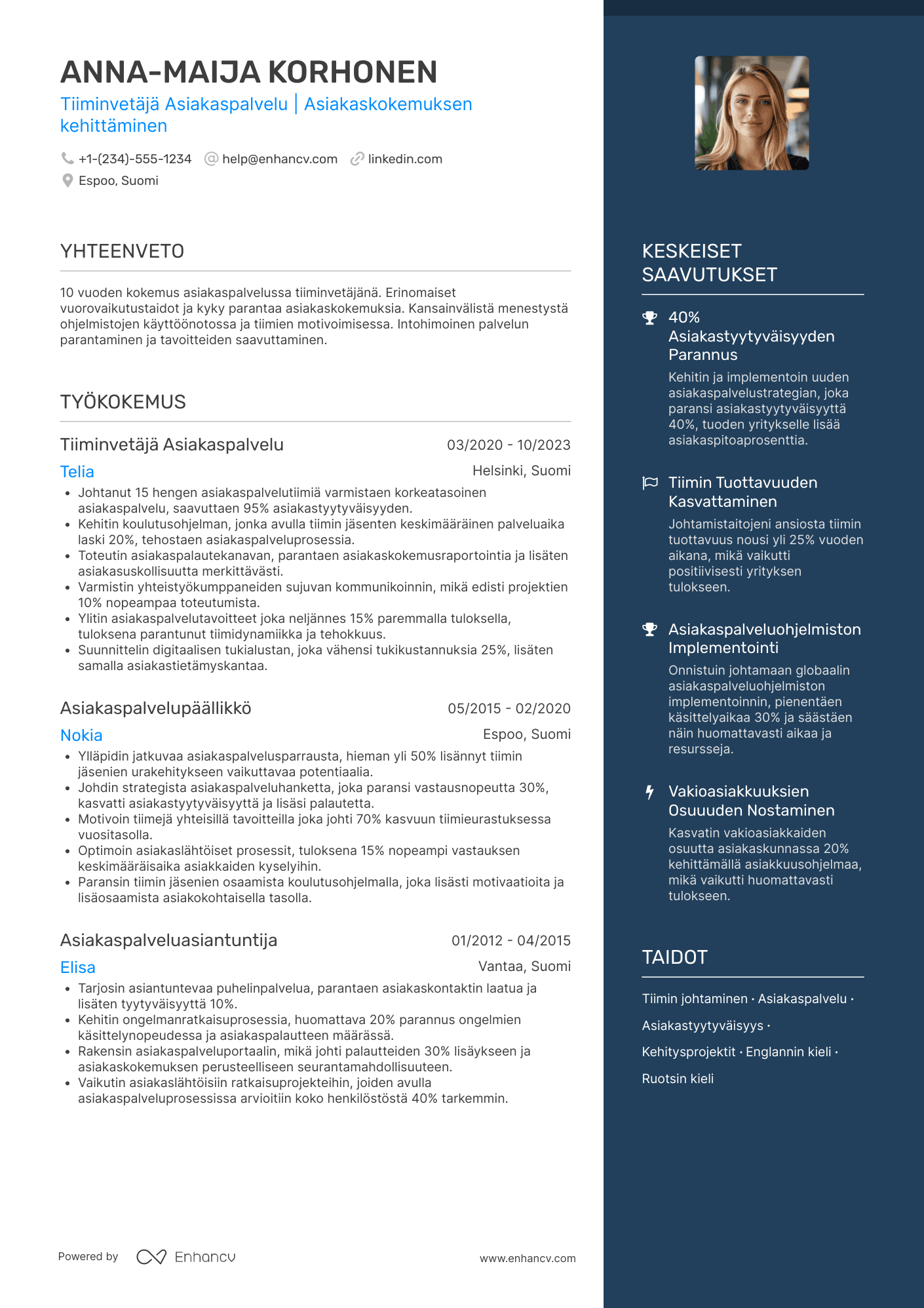 Ansioluettelo Tiiminvetäjä Asiakaspalvelija Resume Example