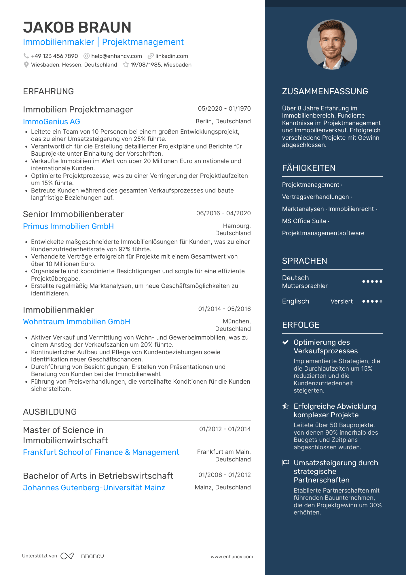 Lebenslauf als Immobilienmakler Projektmanager Resume Example