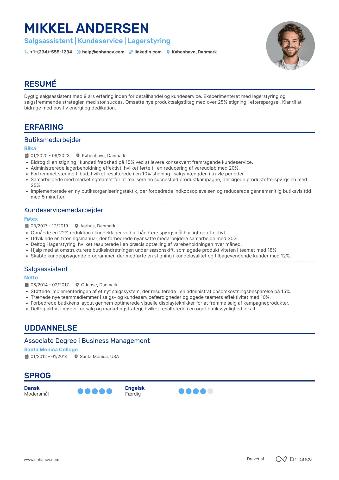 CV til Indgangsniveau Salgsassistent Resume Example