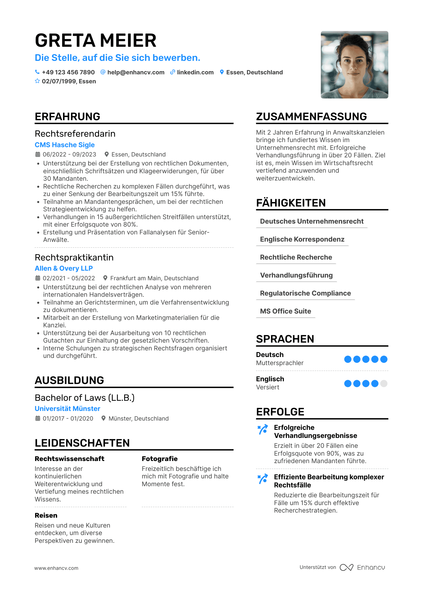 Lebenslauf als Junior Rechtsanwalt Resume Example