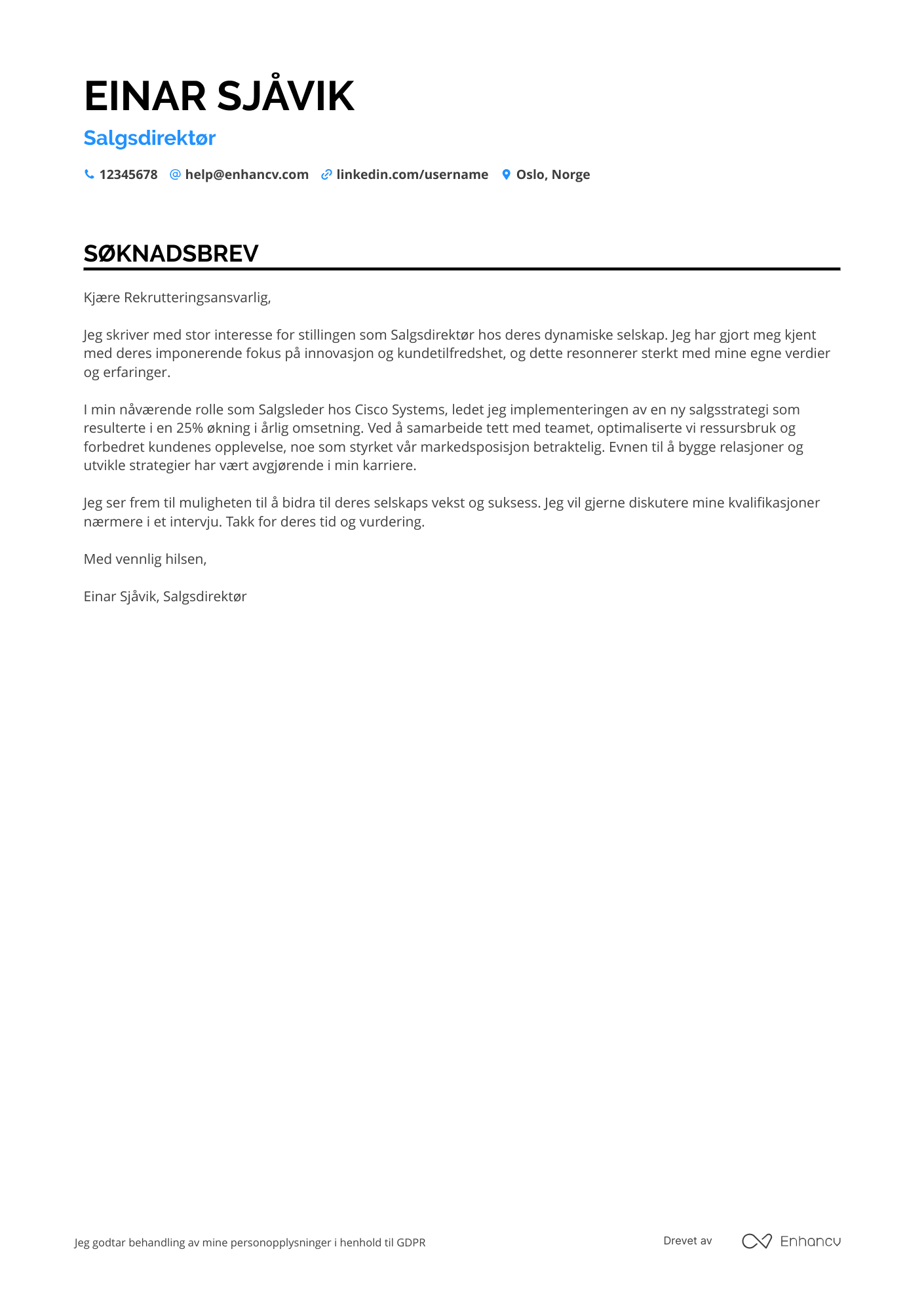 Søknadsbrev for Salgsdirektør Resume Example